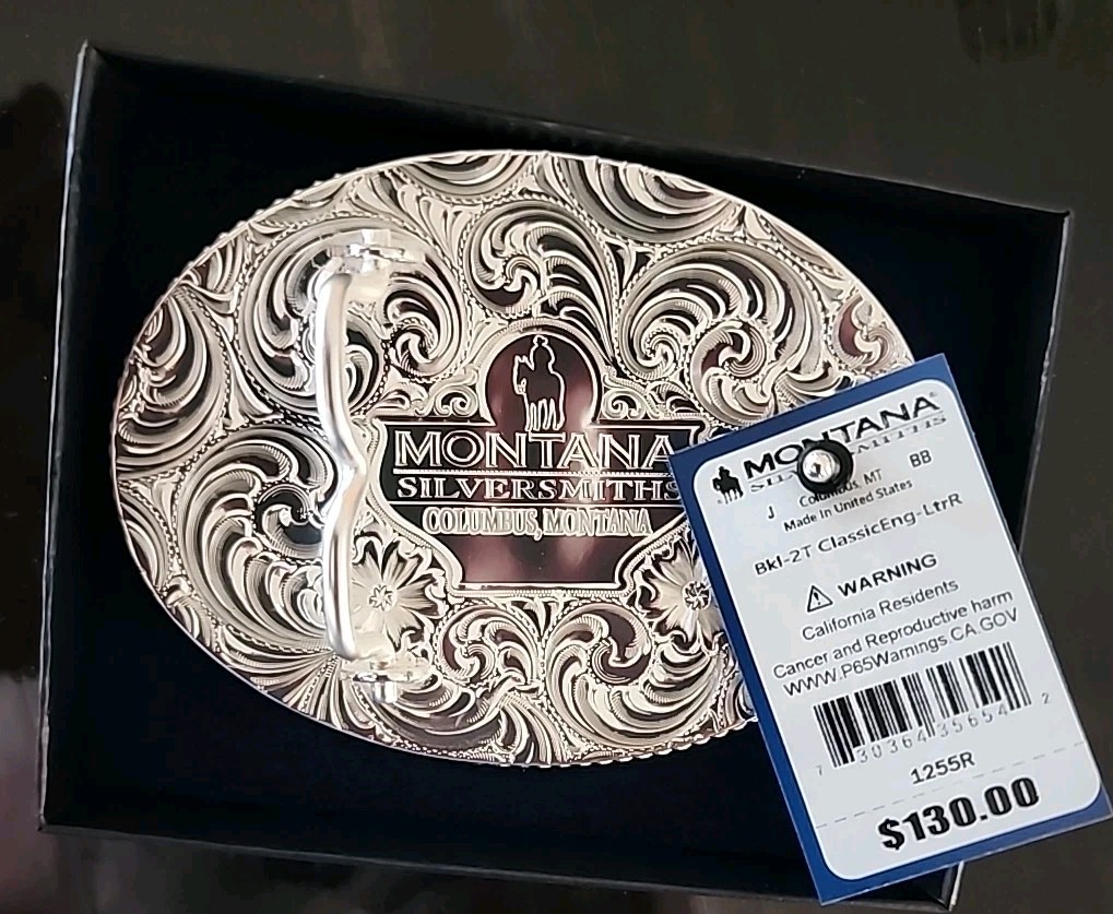 Montana Silversmiths® Silver Engraved Gold Trim « R » Initial Belt Buckle NEW