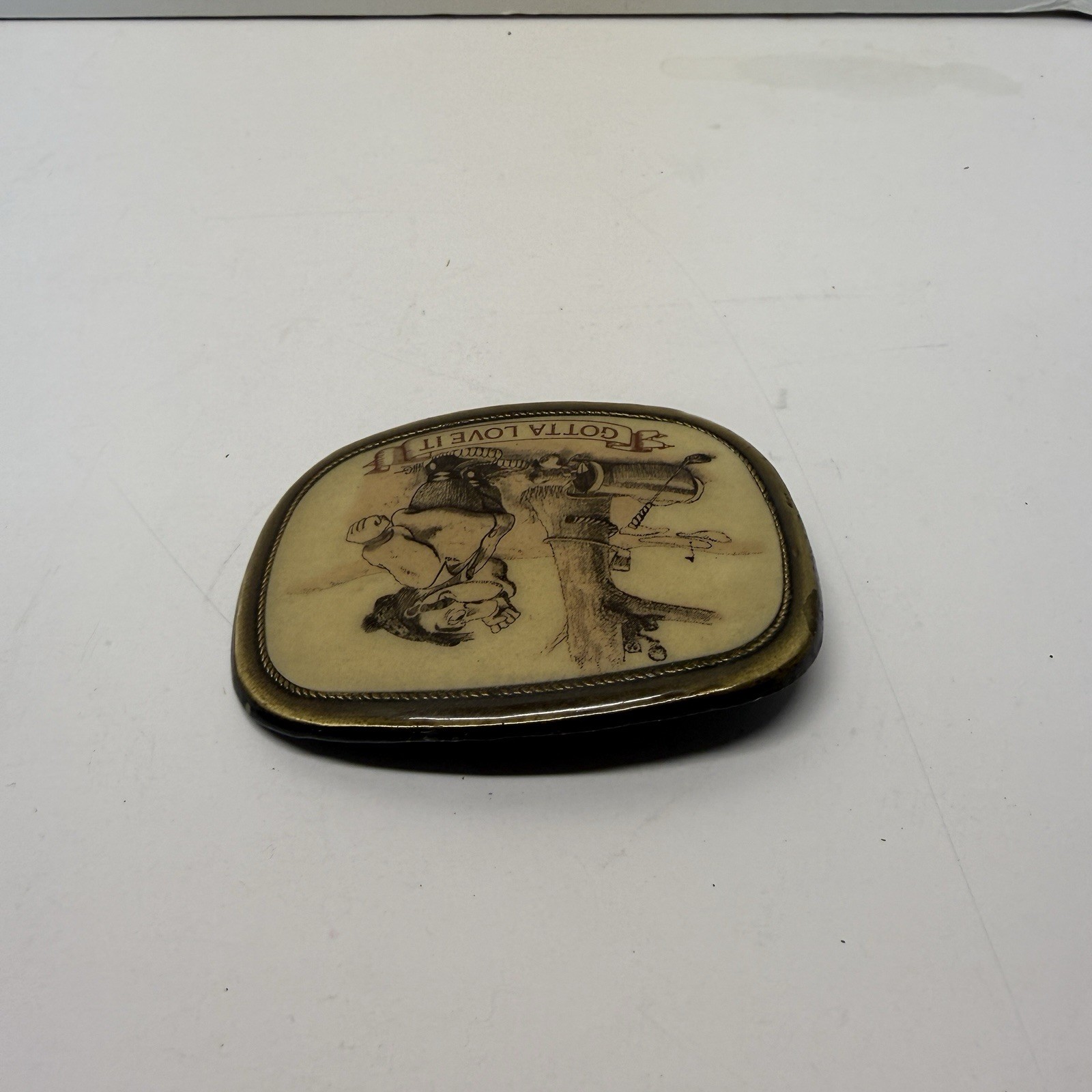 Vintage Cartoon Belt Buckle Funny Golfer & Squirrel « Gotta Love It » Fits 1.5”