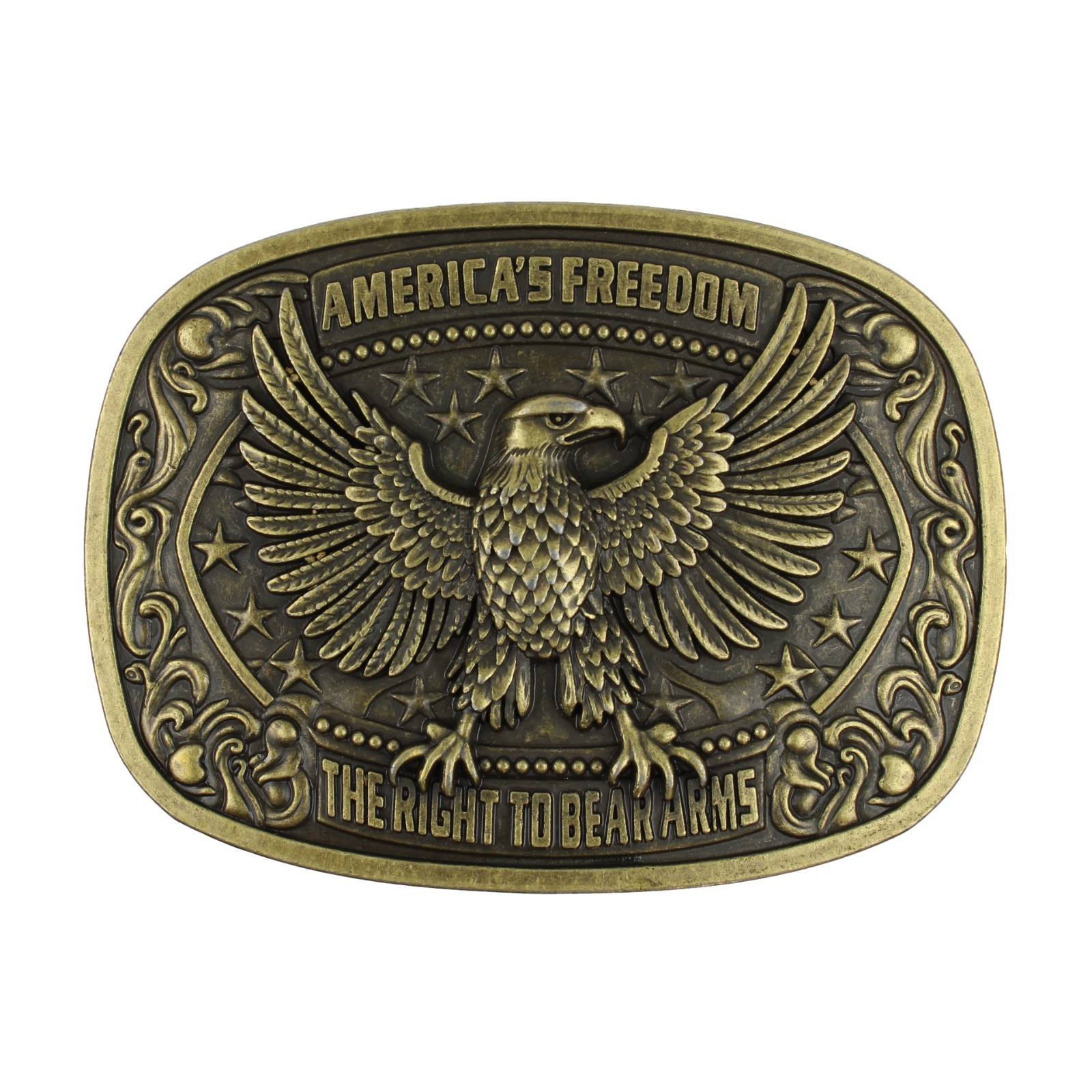 America&rsquo;s Freedom 2nd Amendment Eagle Belt Buckle Antique Bronze Fits 1.5&Prime; Belts