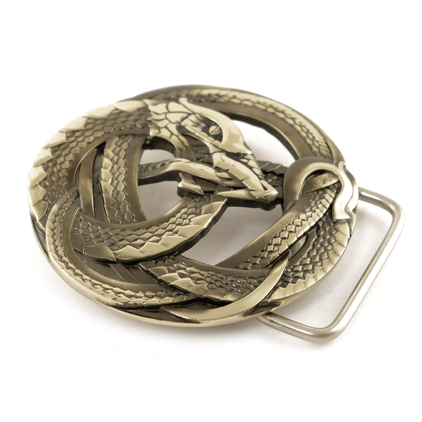 German silver belt buckle Ouroboros, World Serpent, Scandinavian, Nordic, Celtic