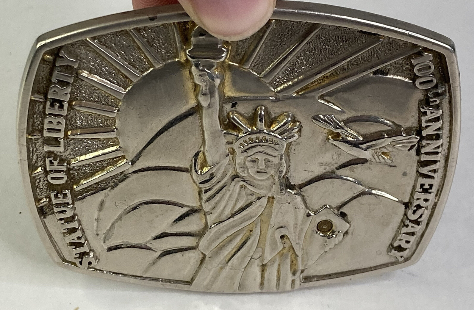 Large Metal “100th Anniversary Statue of Liberty” 3” Rectangle Belt Buckle