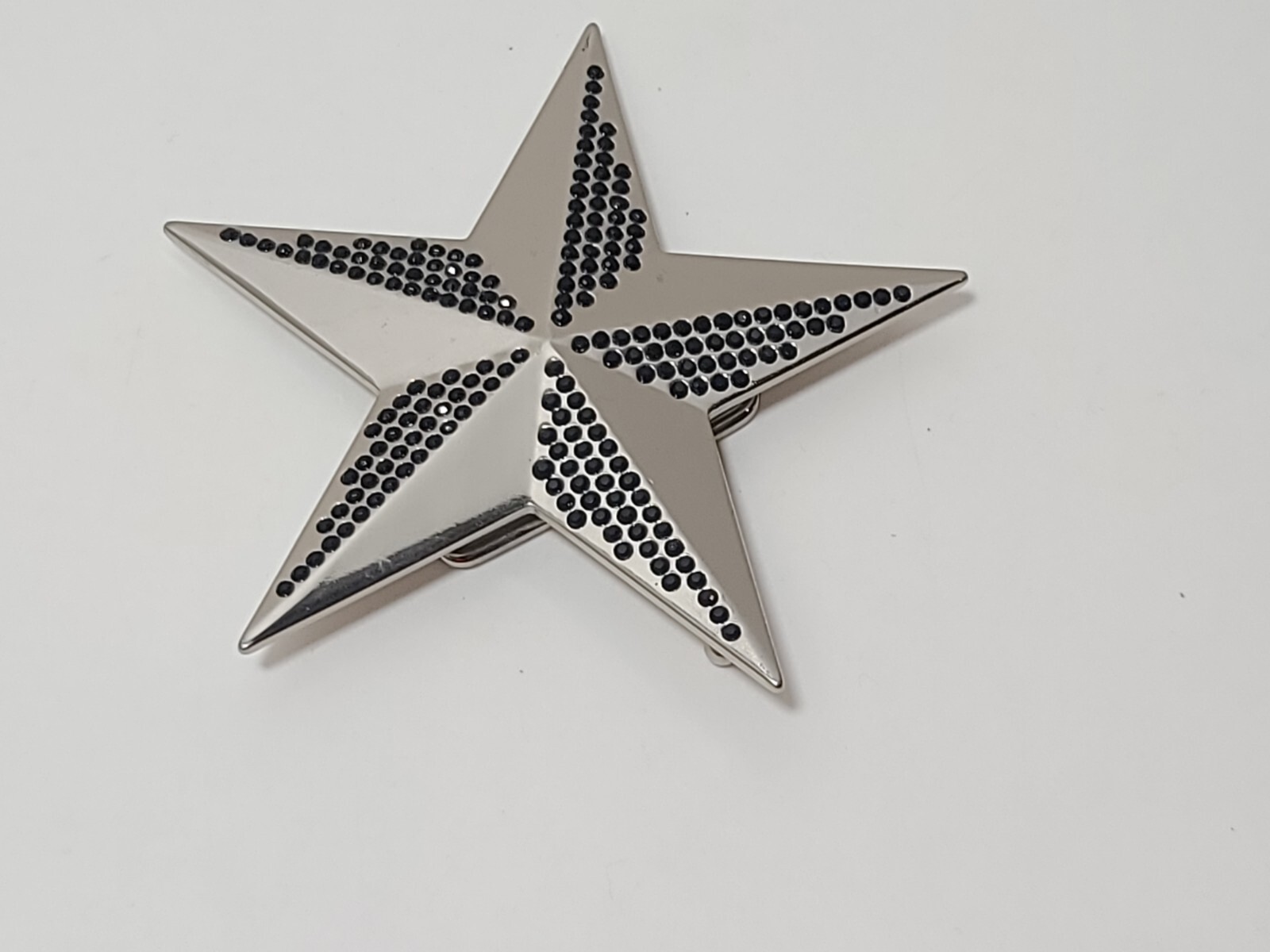 Silver With Black Sparkling Stones. Star Metal Fashion Belt Buckle