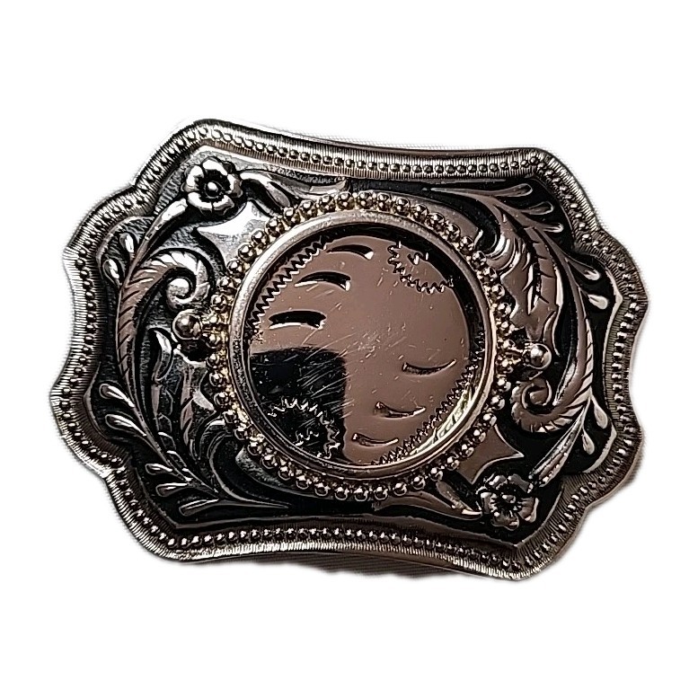 New Vintage Western Silver Engraved Belt Buckle Floral Scroll Cowboy Ornate NWOT