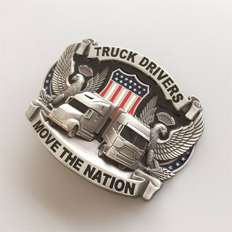 Antique Silver Enamel Nation Road Truck Driver Belt Buckle also Stock in US