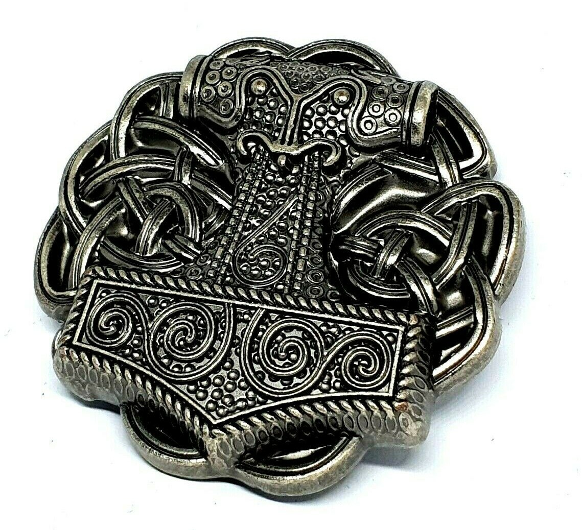 Thor&rsquo;s Hammer Belt Buckle Viking Celtic Raven Skane Metal Pewter Buckle Only