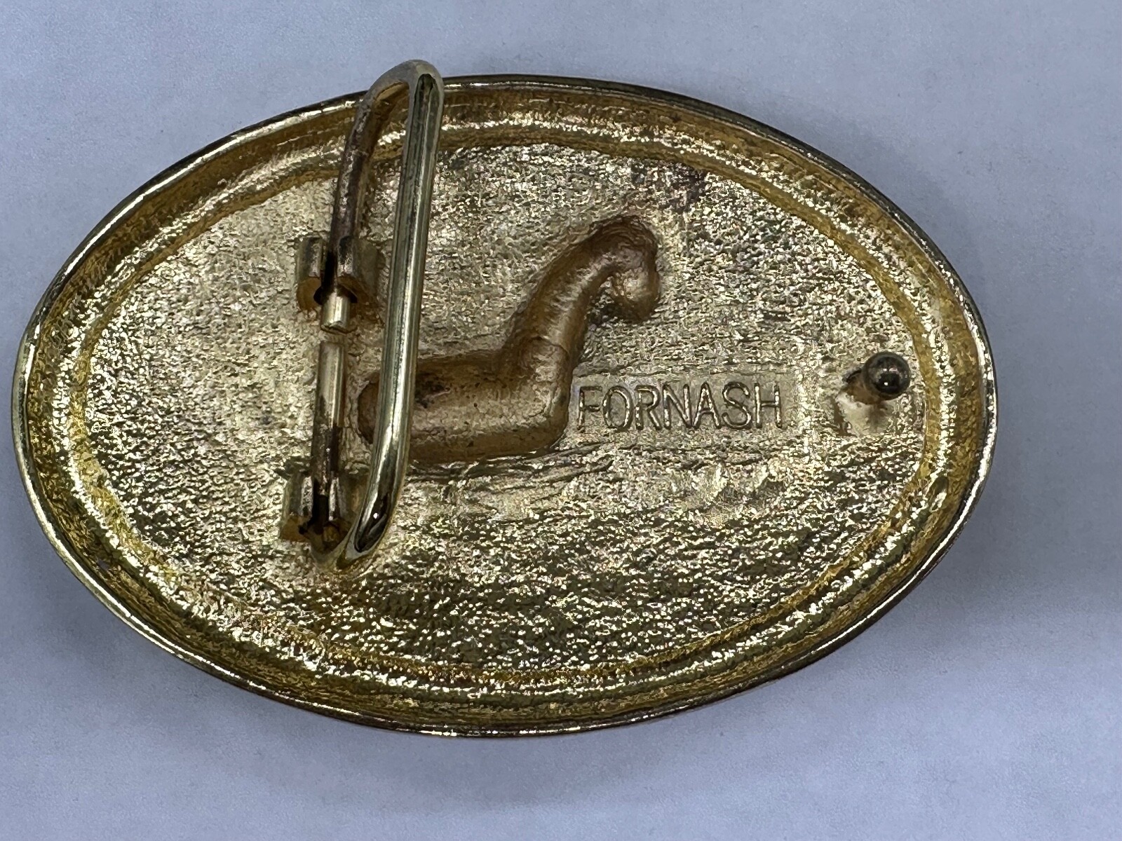 BELT BUCKLE GOLD TONE BLACK ENAMEL HORSE SIGNED FORNASH MEN WOMEN UNISEX