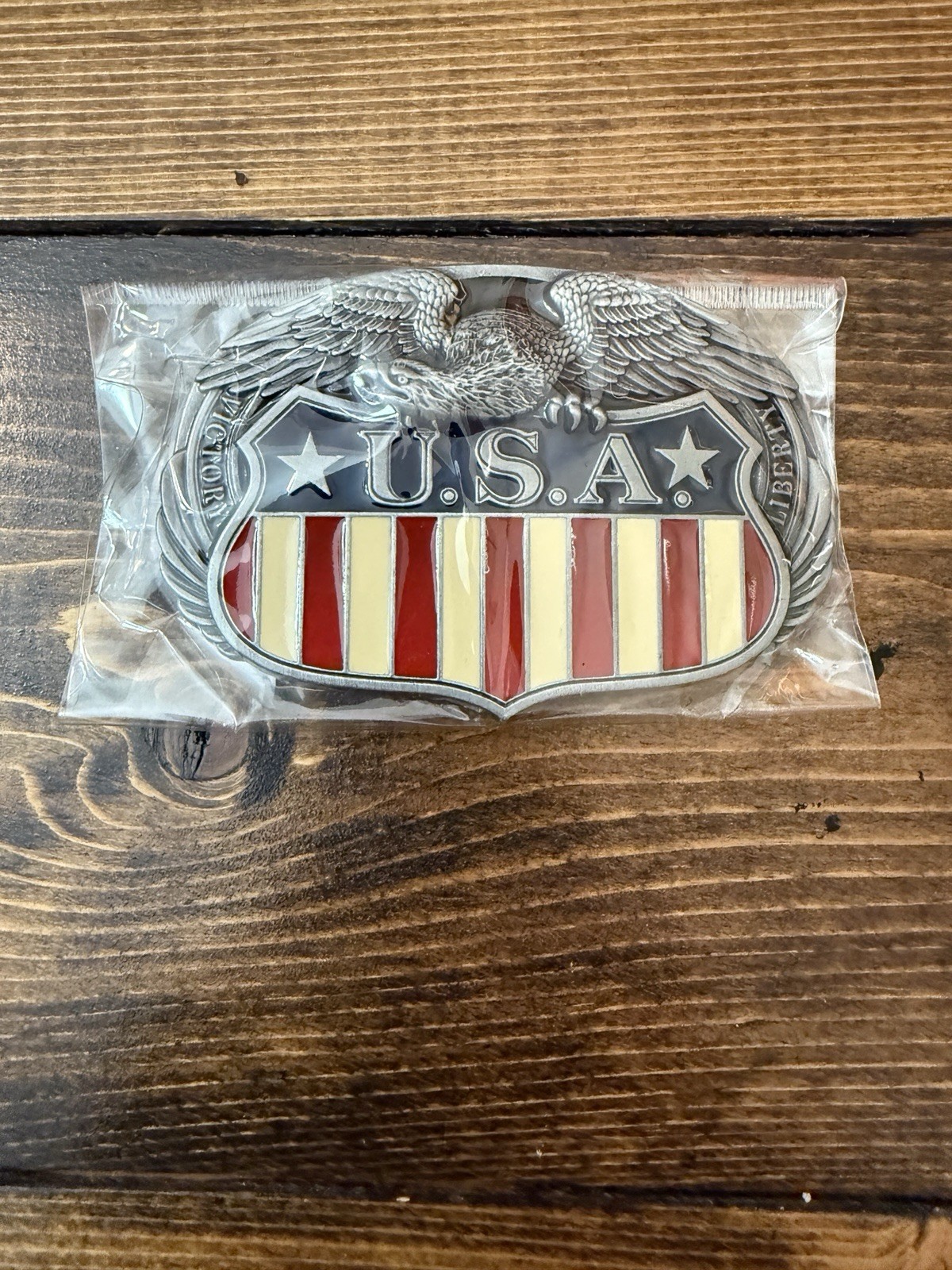 USA Shield Eagle Belt Buckle Stars and Stripes -Victory and Liberty on Shield