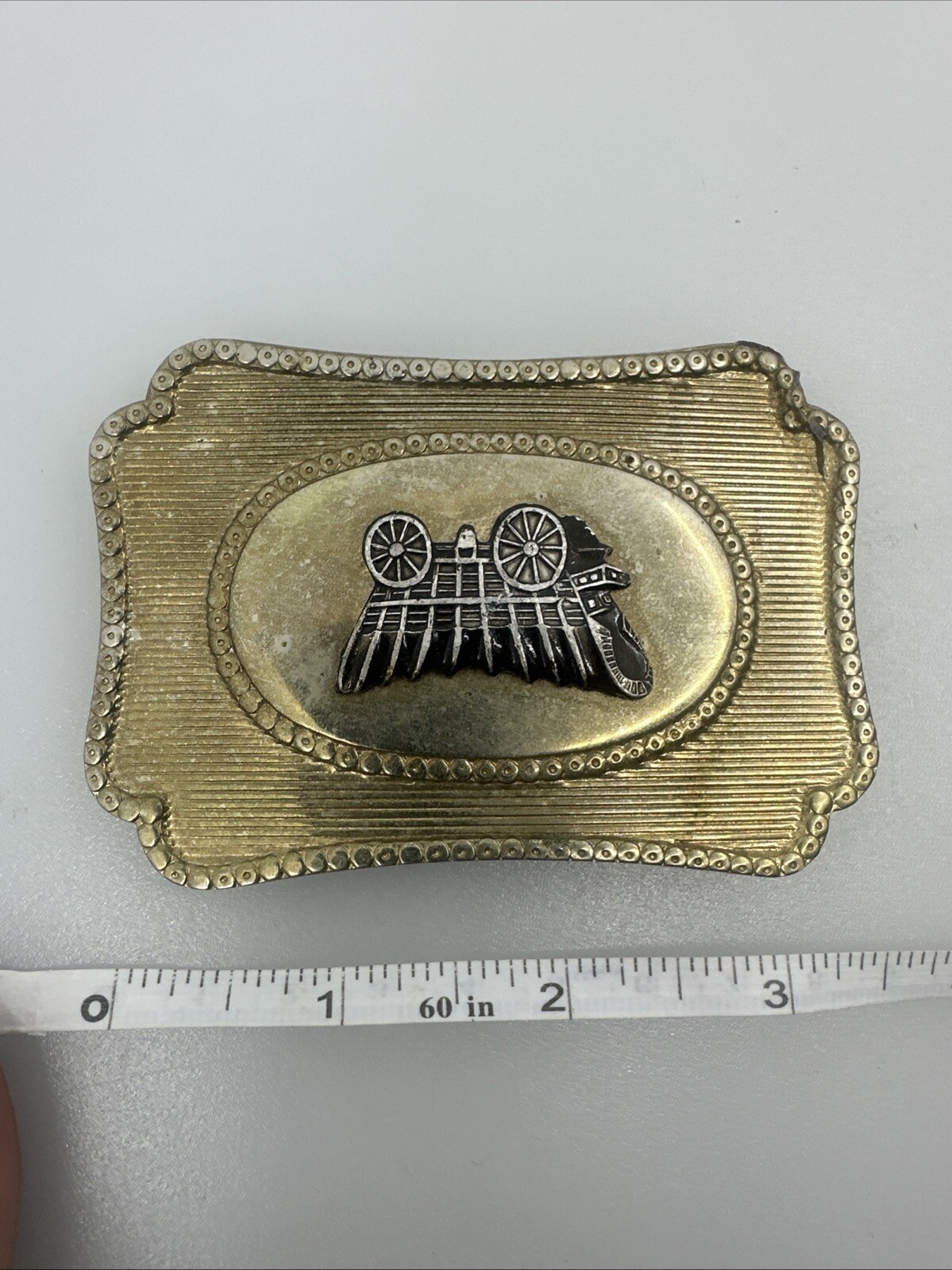 Vintage Southwestern Large Belt Buckle Covered Wagon Carriage Pioneer Style
