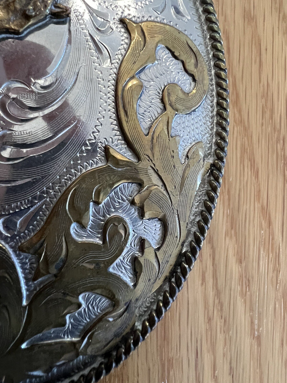 Horse Cowboy large belt buckle Alpaca Mexico 4.5&Prime; x 3.25&Prime; Rodeo Country