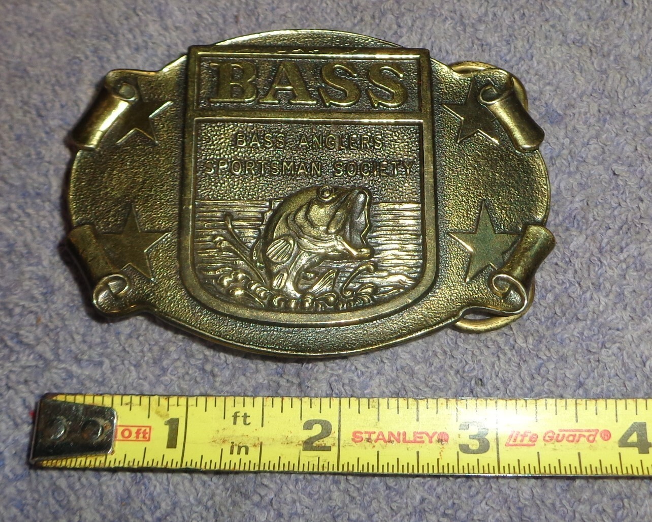 NICE VINTAGE BASS ANGLERS SPORTSMAN SOCIETY SOLID BRASS BELT BUCKLE USA MADE