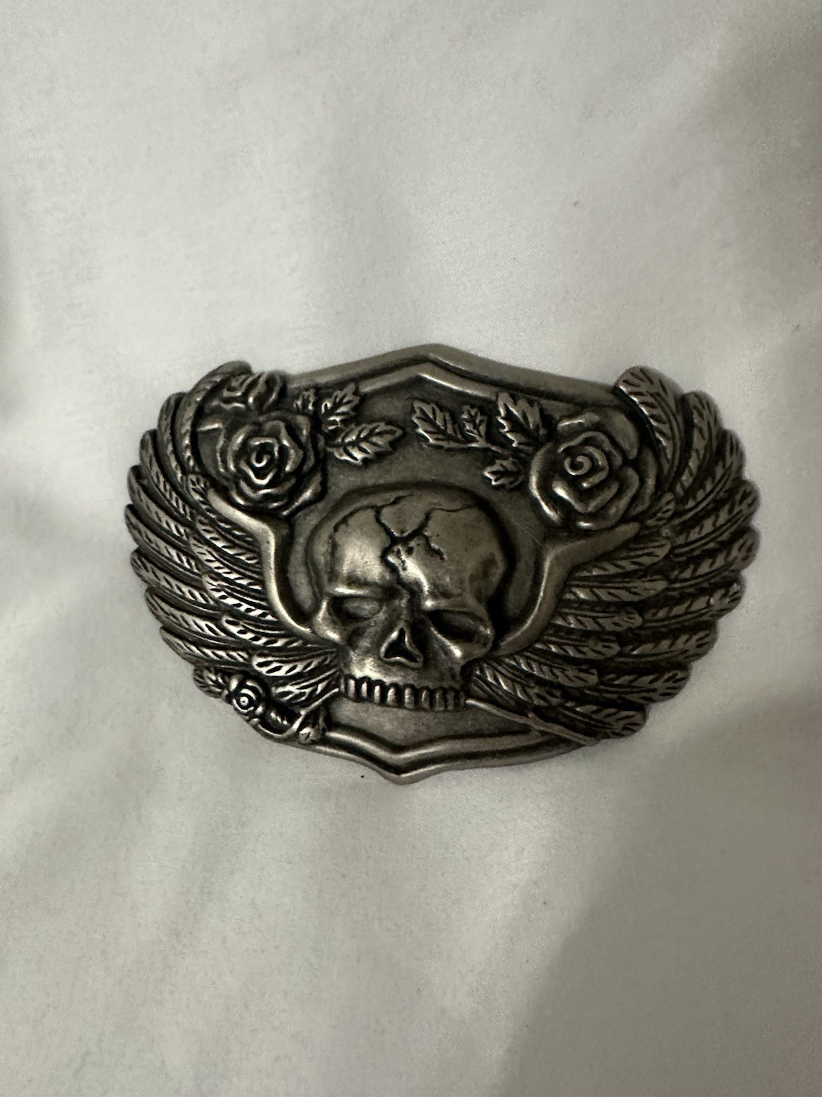 Skull With Wings and Roses Belt Buckle Biker Buckle to suit 1.5&Prime; (40mm) Belt