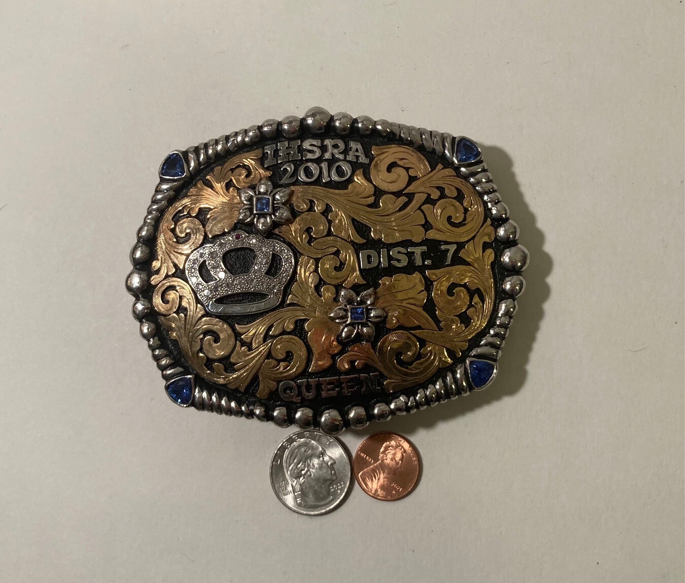 Nice 2010 Metal Belt Buckle, IHSRA, Queen, Crown, Silver and Brass, Horse, Bob