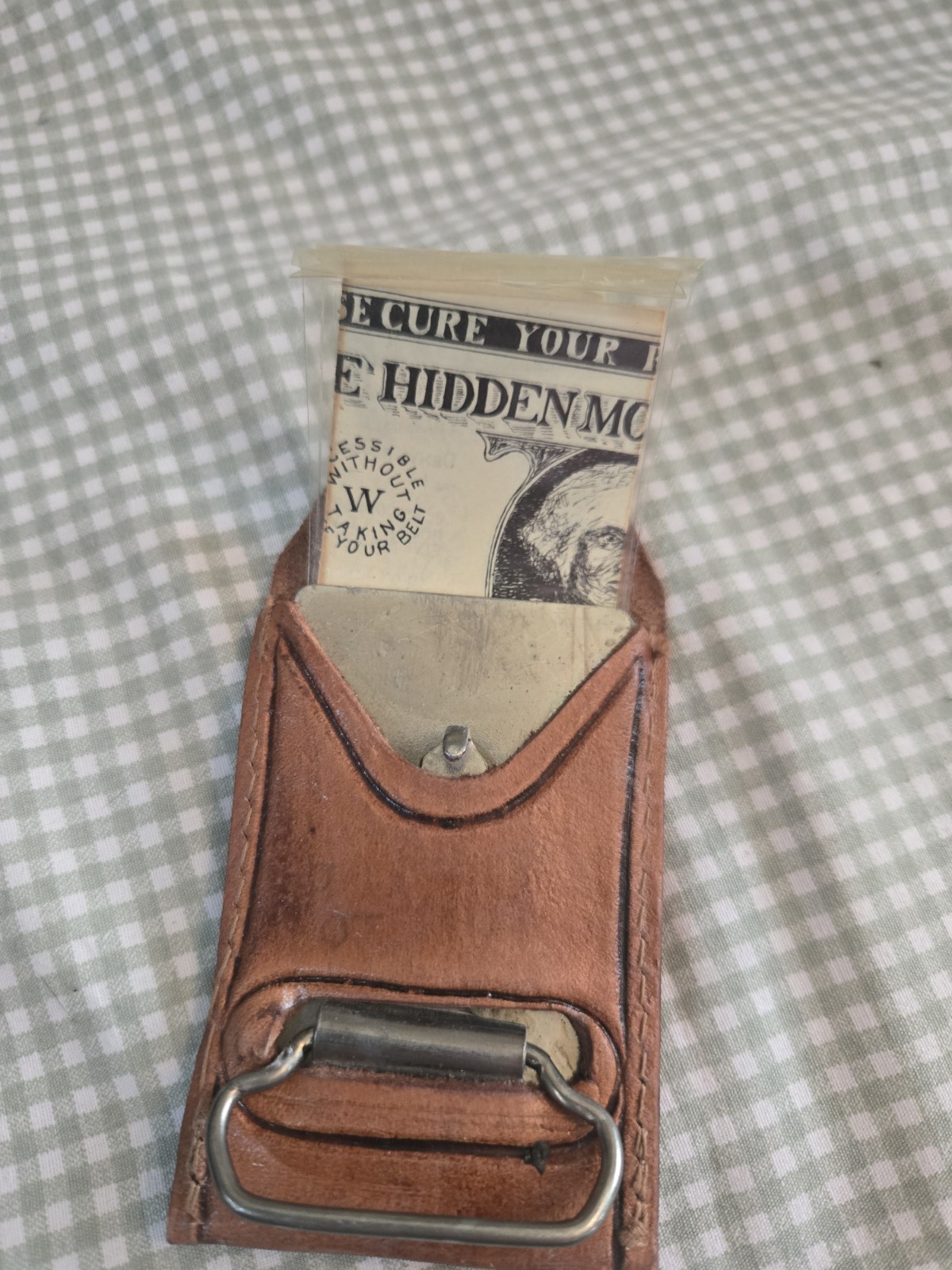 Tooled Leather TEXAS Belt Buckle Hidden Money Flap Western Cowboy Style