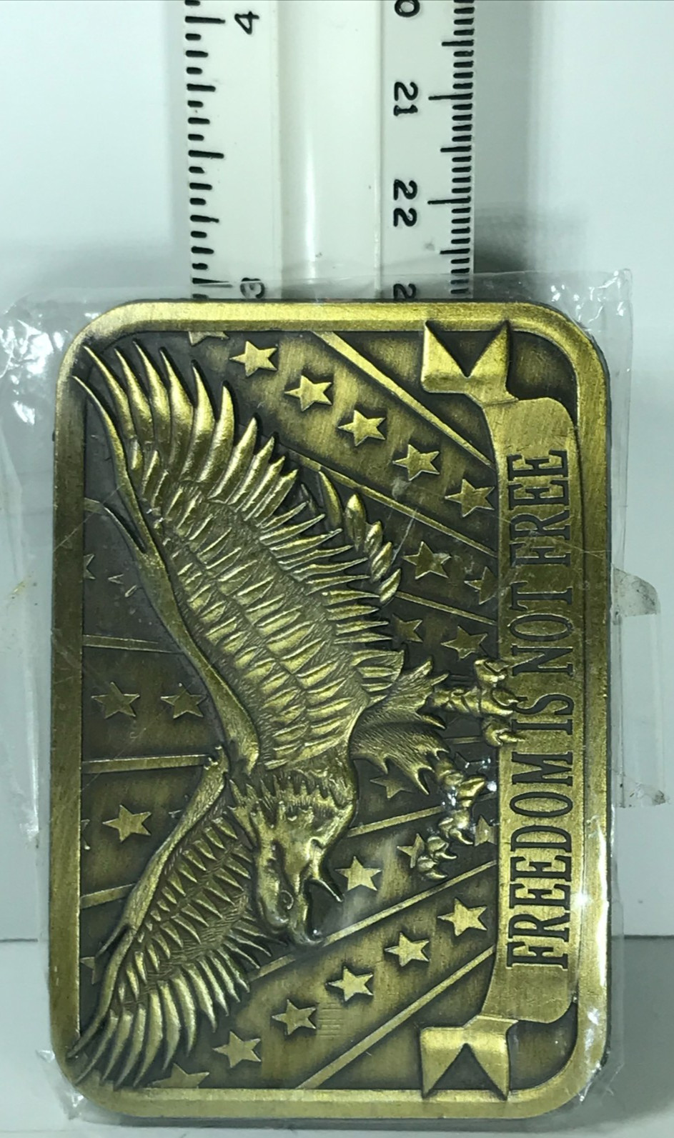 FREEDOM IS NOT FREE Eagle USA Belt Buckle 2×3 Made 2014 Sponsor Brass or Bronze