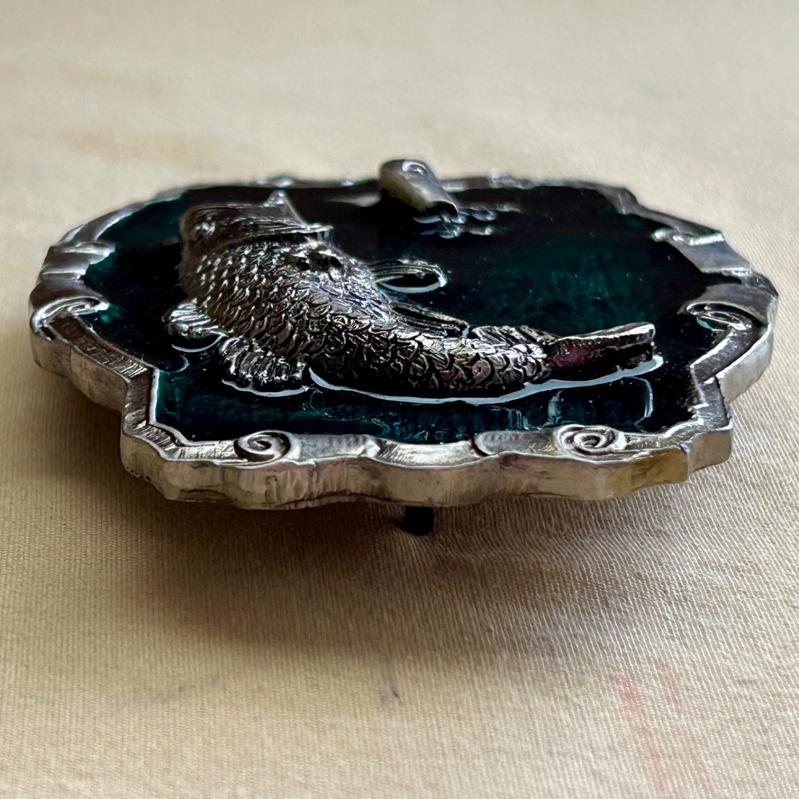 Fish Belt Buckle Green Enamel Metal Largemouth Bass and Lure 2007