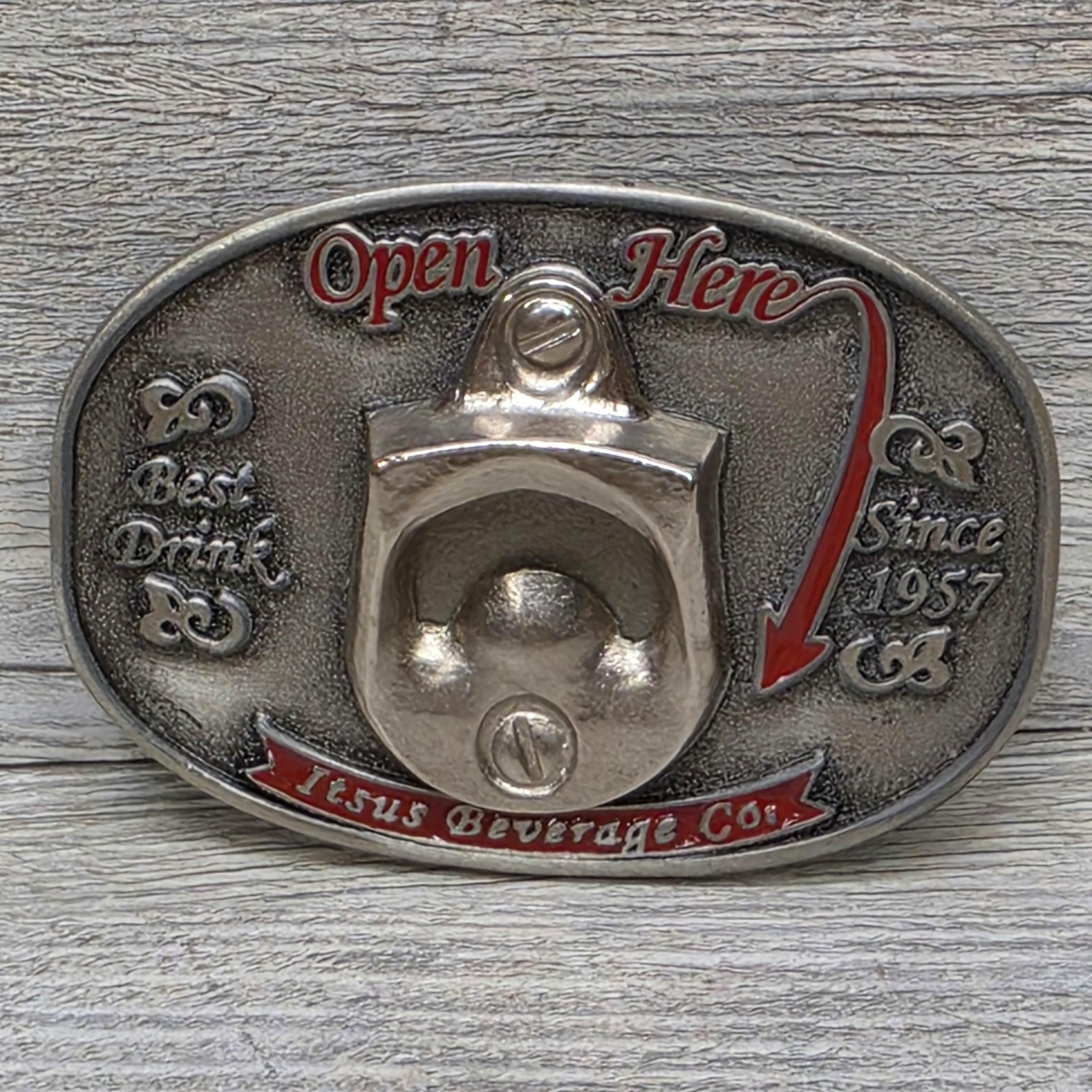 Jesus Beverage Co Belt Buckle Mens Silver Western Bottle Opener Logo Novelty