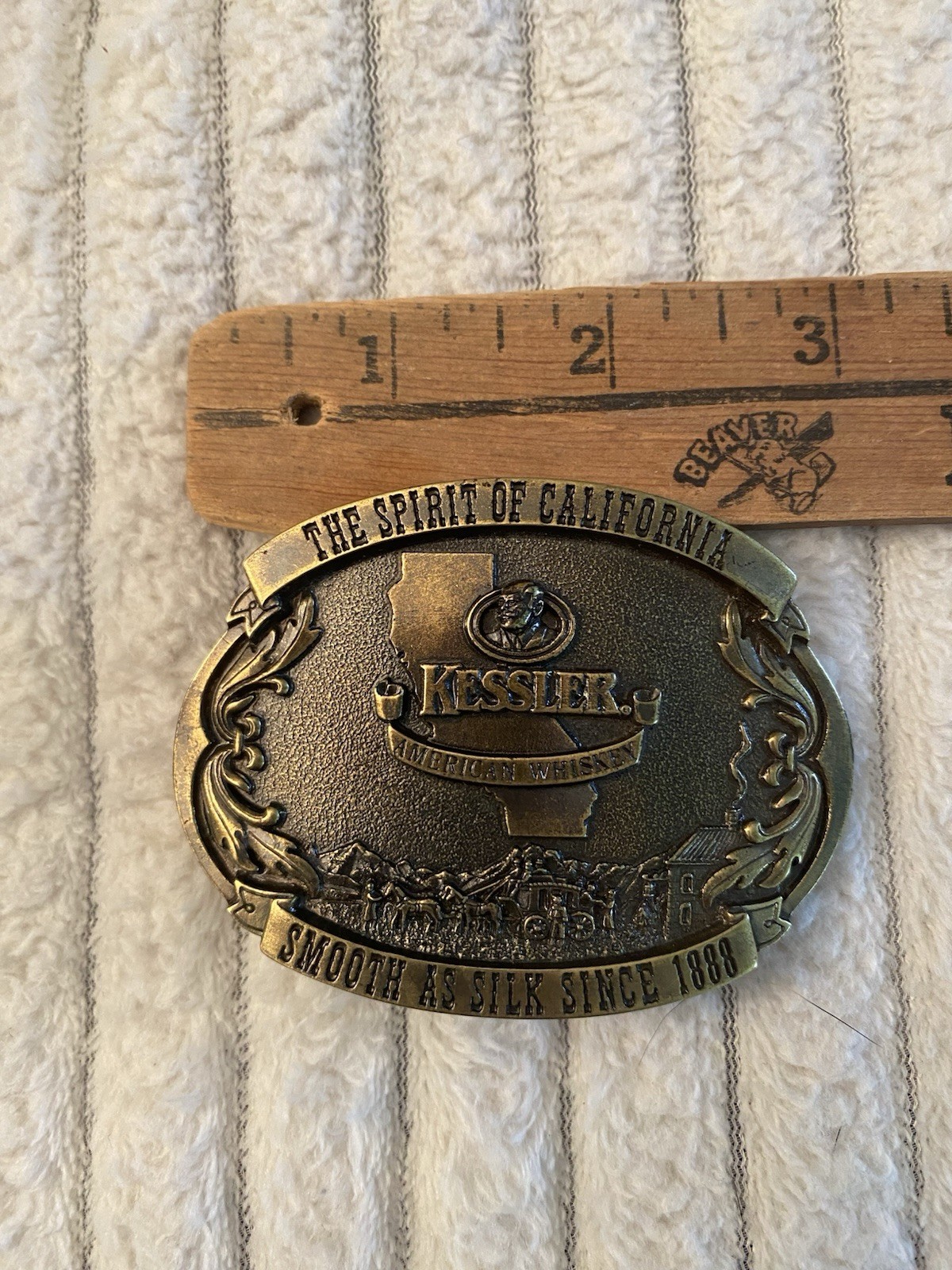 Belt Buckle, Brass, Kessler American Whiskey Spirit of California,1993 Ltd., Ed.