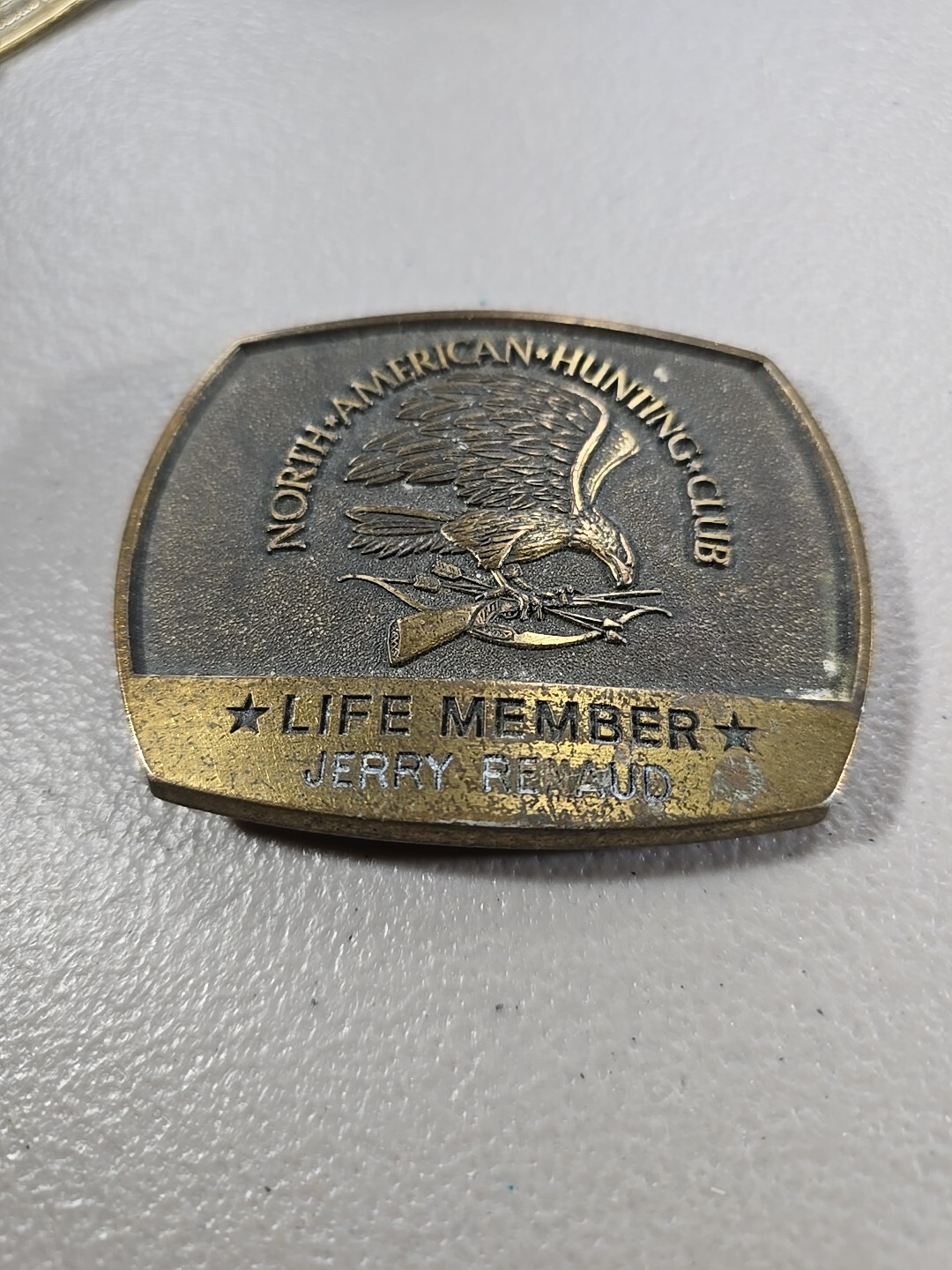 1981 Brass North American Hunting Club Life Member Jerry Renaud Belt Buckle