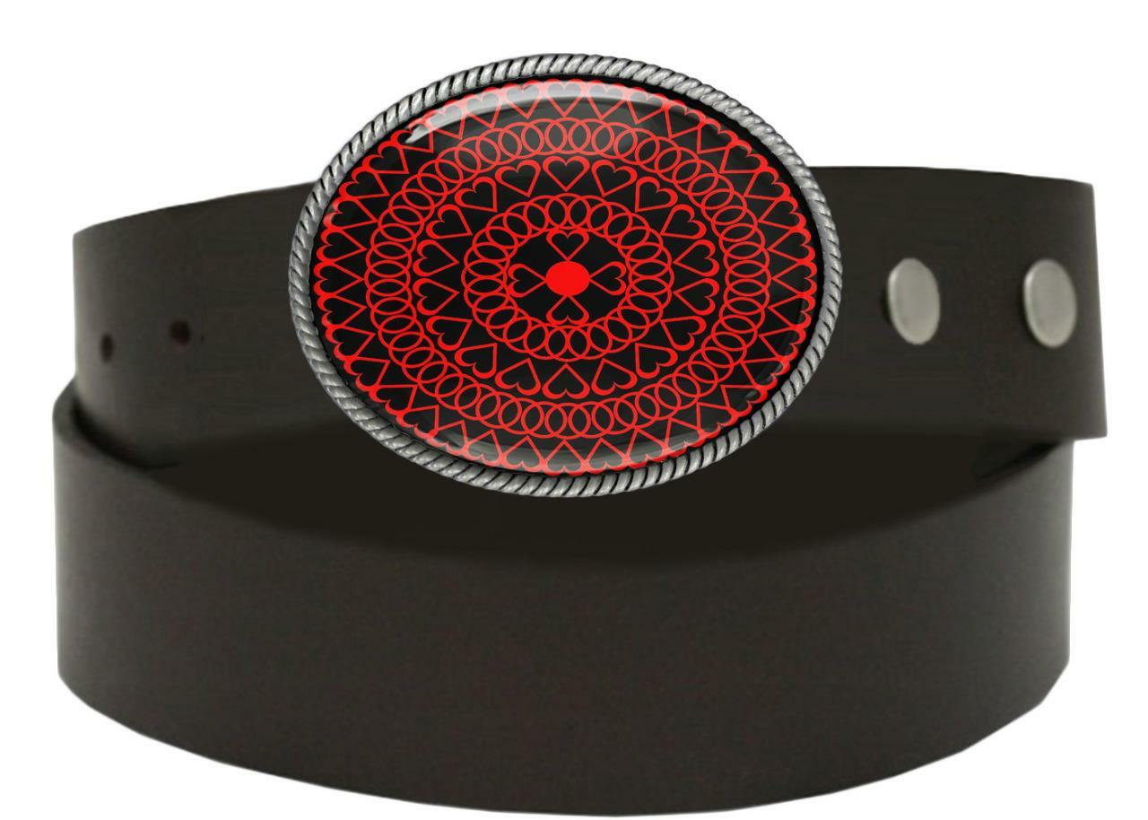 Hearts Belt Buckle – Love Mandala Handmade Oval Unisex Buckle – 710