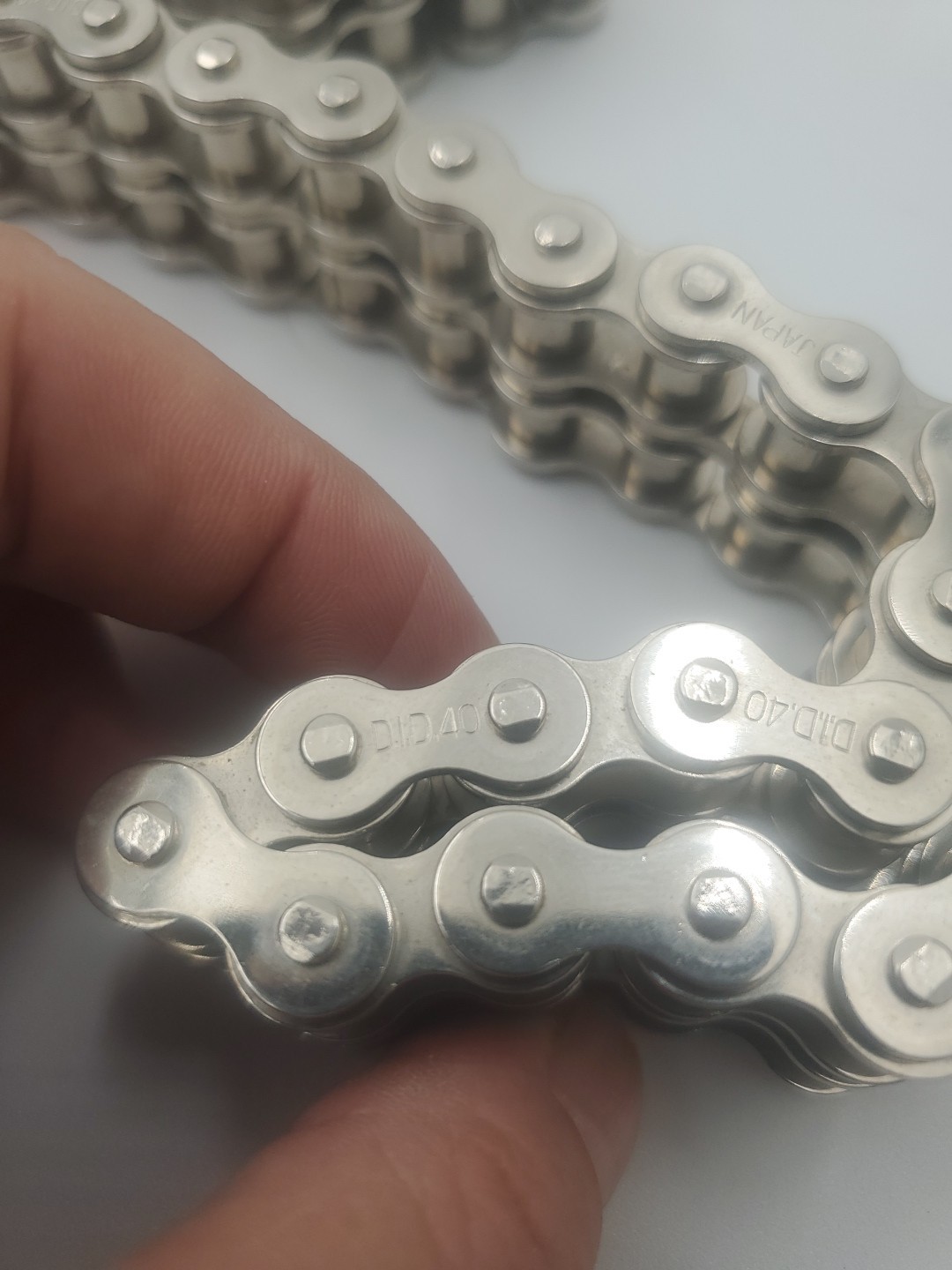 Vintage 1970s Japan D.I.D.40 Motorcycle Chain Belt Etched Buckle 32&Prime; Stainless