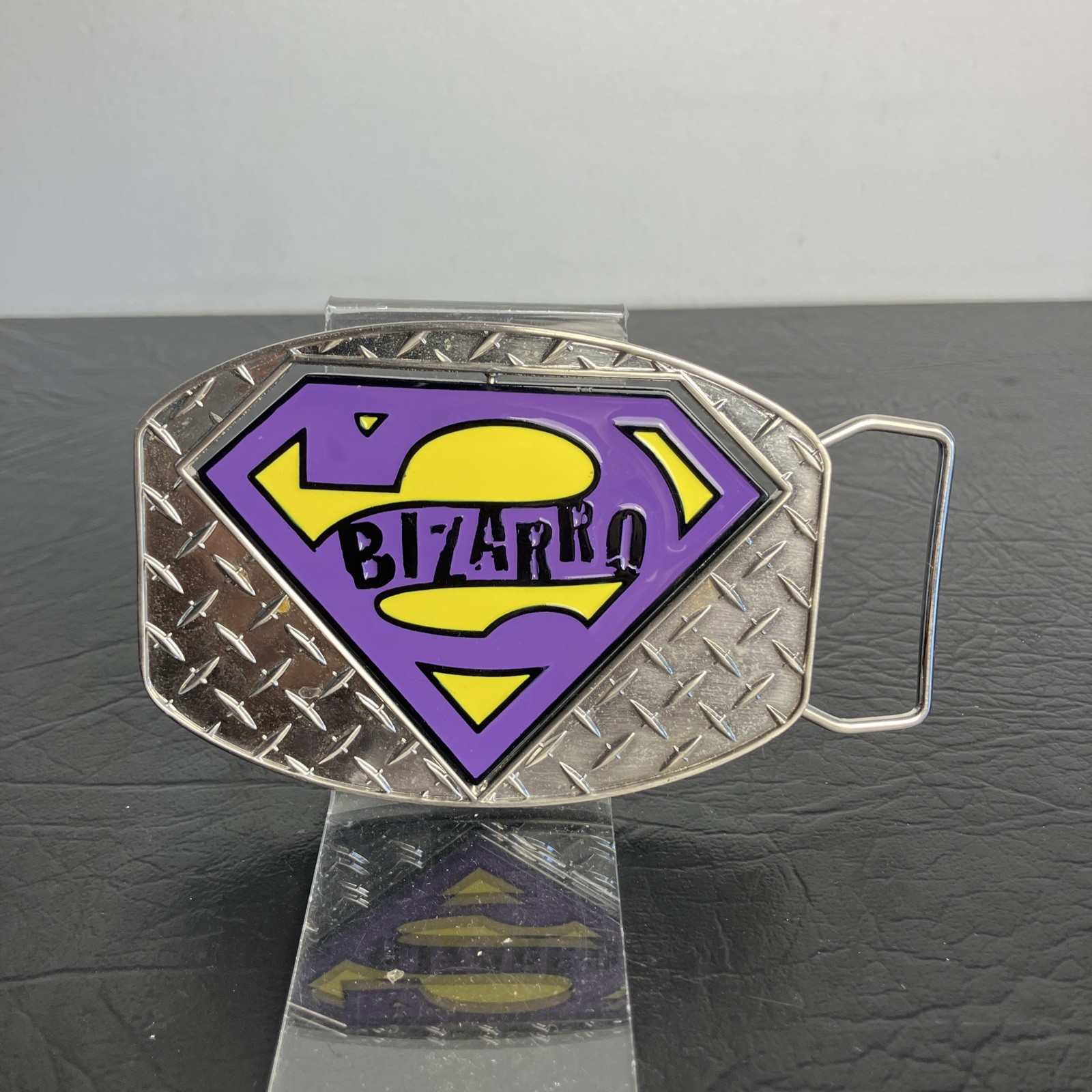 Superman Bizarro Reversible Spin Flip Belt Buckle DC Comics Diamond Plate Metal