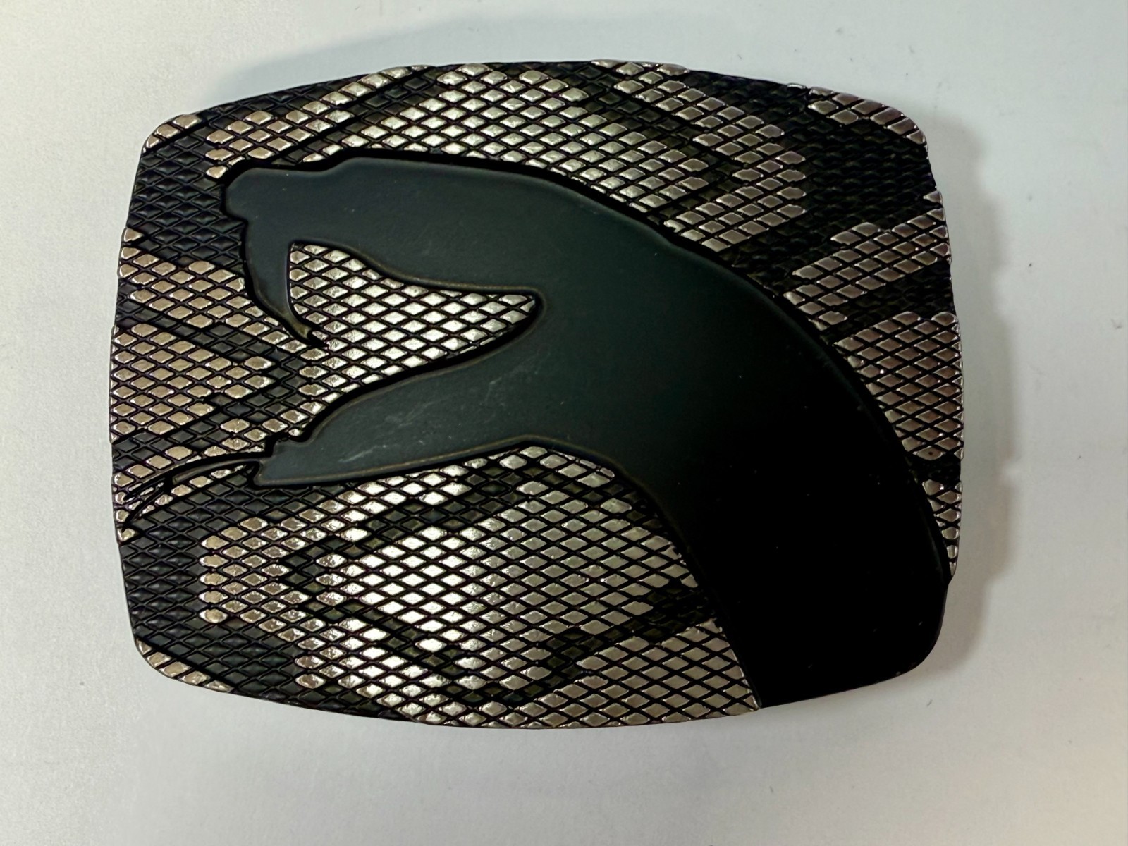 Snake Head On Snake Skin Pattern Chrome Brand Vintage Belt Buckle