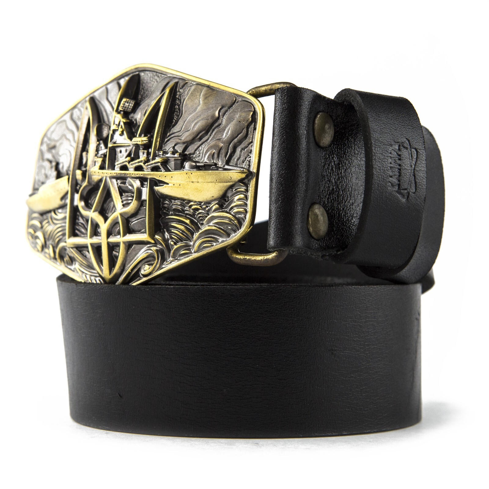 Warship done! solid brass belt buckle, ukrainian trident, russian combat ship