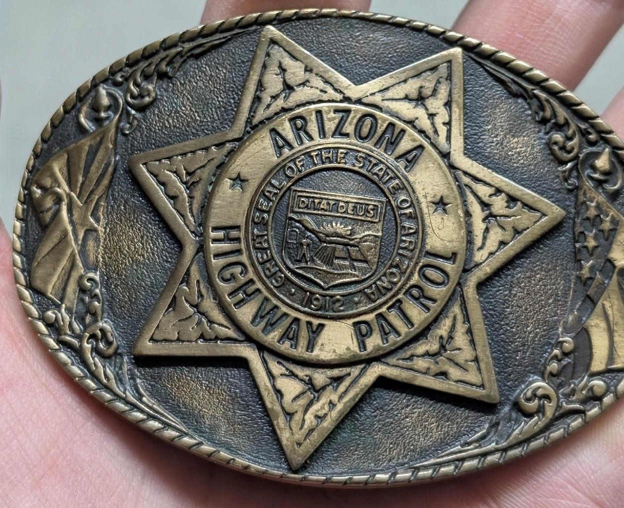 vintage ARIZONA belt buckle CREATIVE CASTINGS custom cast BRASS bronze WESTERN