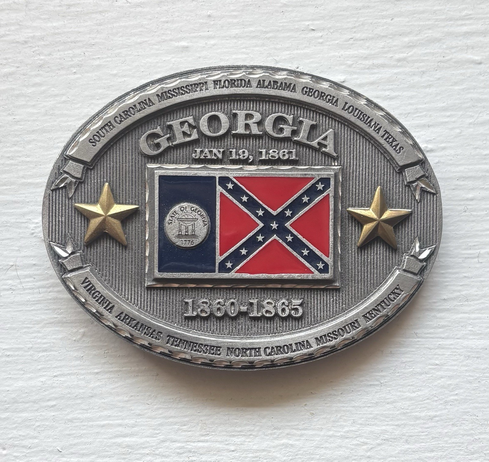 Georgia Oval Belt Buckle 2003 Brass Pewter Made in USA