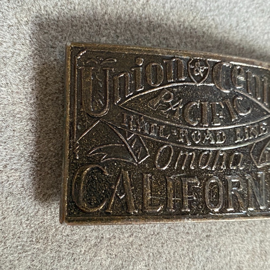 Union & Central Pacific RR Line Omaha California Belt Buckle Dark Finish