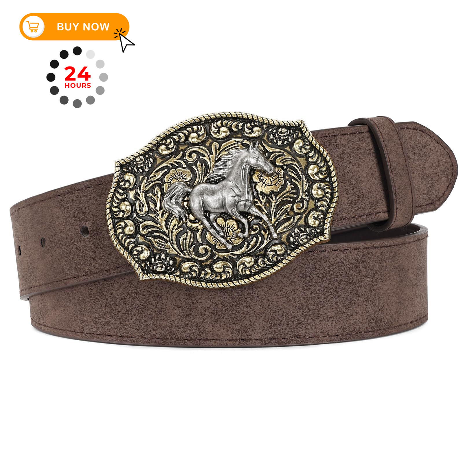 SANSTHS Cowboy Belts for Men Women 35&Prime;-38&Prime; Waist Adjustable, Pu Coffee/Horse