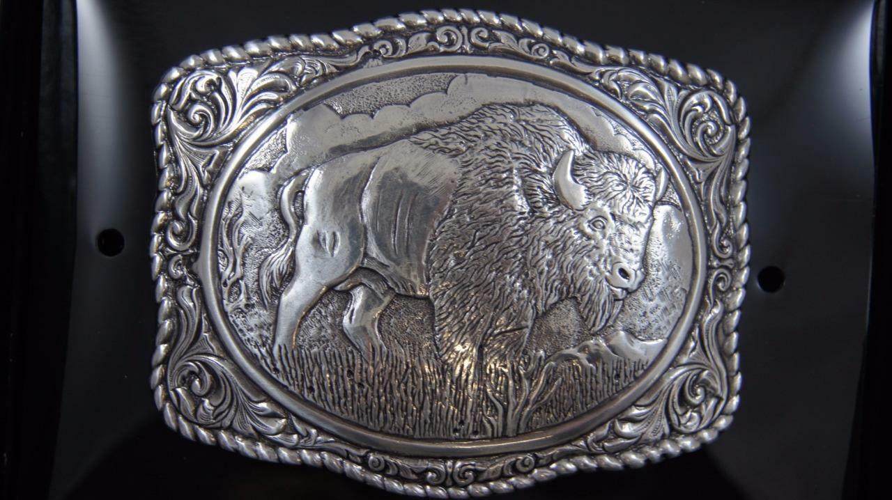 Crumrine Buffalo Western Belt Buckle Silver Tone 38058
