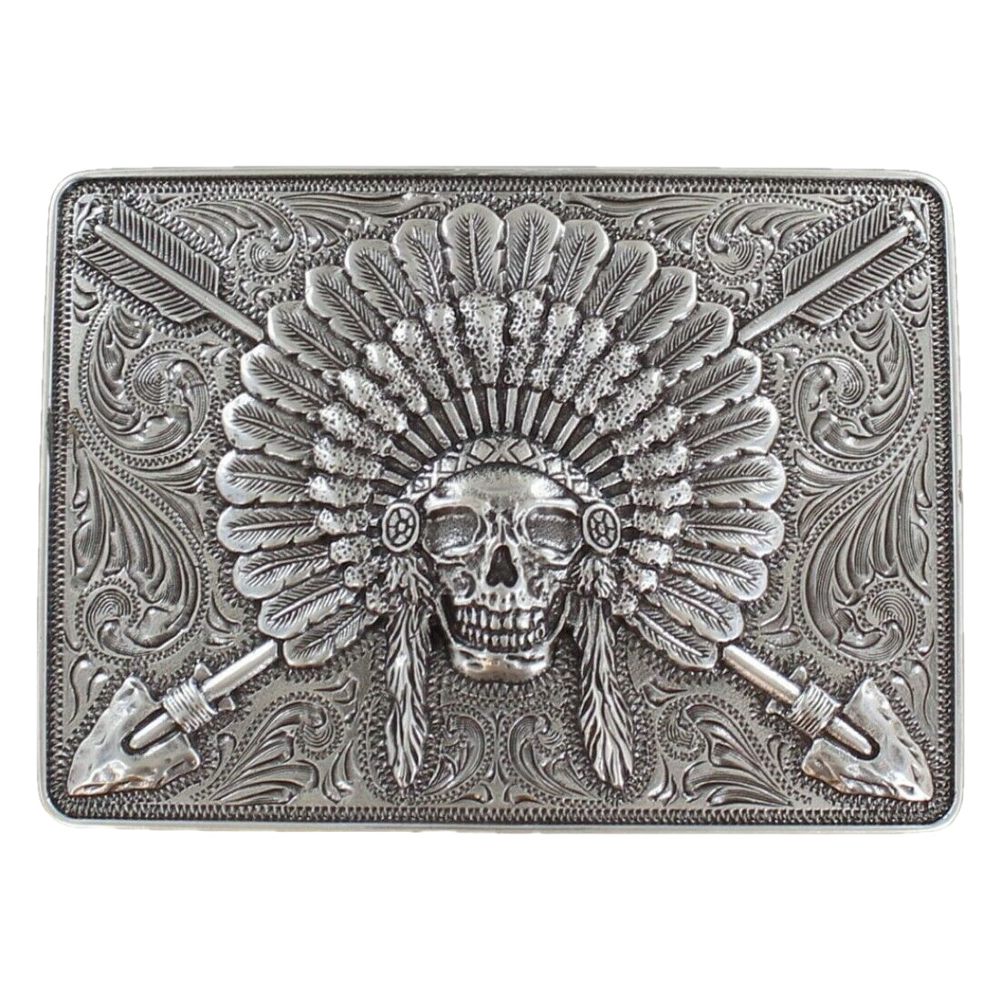 Ariat Indian Chief Skull Rectangle Silver Belt Buckle A37009