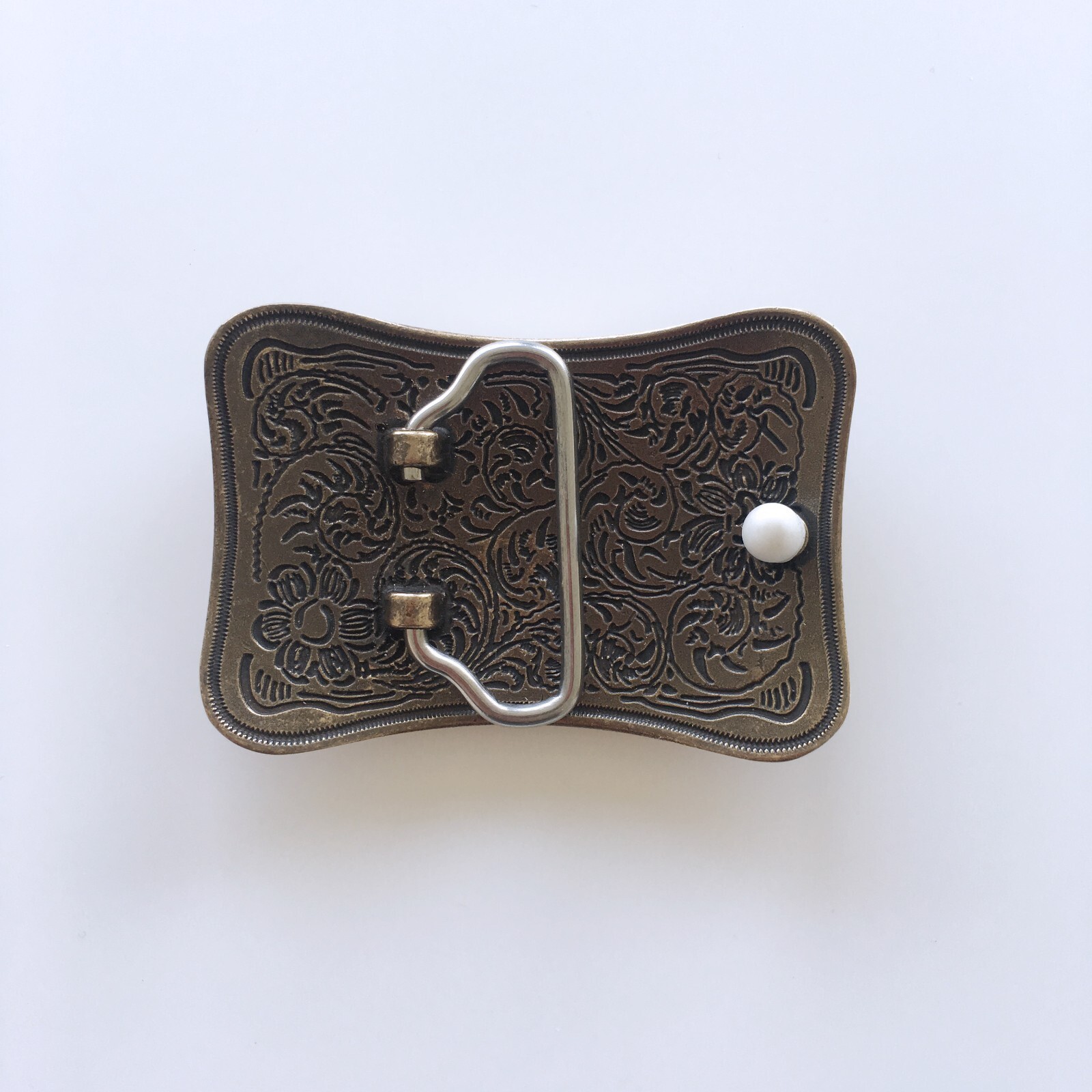 Western Flower Southwest Cowboy Cowgirl Rectangle Solid Brass Belt Buckle