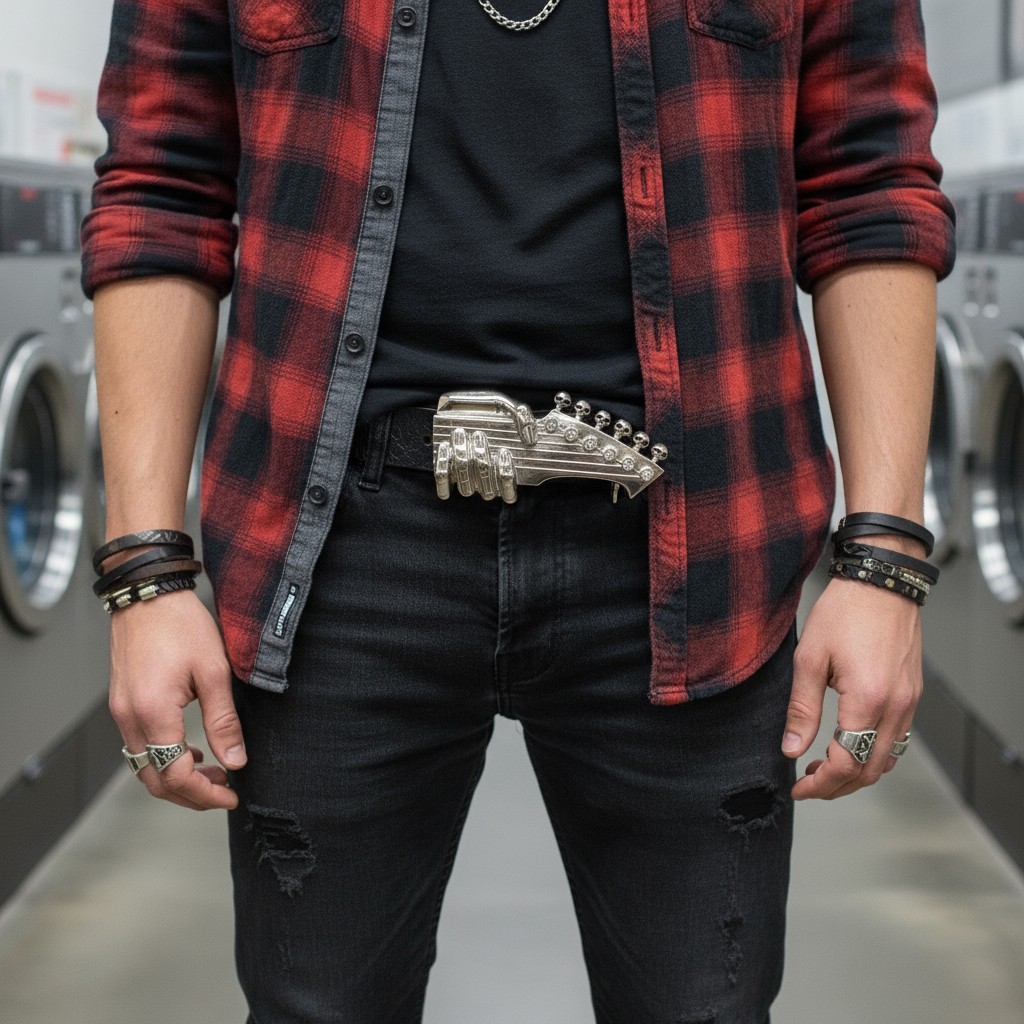 Men Silver Metal Buckle Emo Fashion Play Music Band Guitar Skulls Rock n Roll