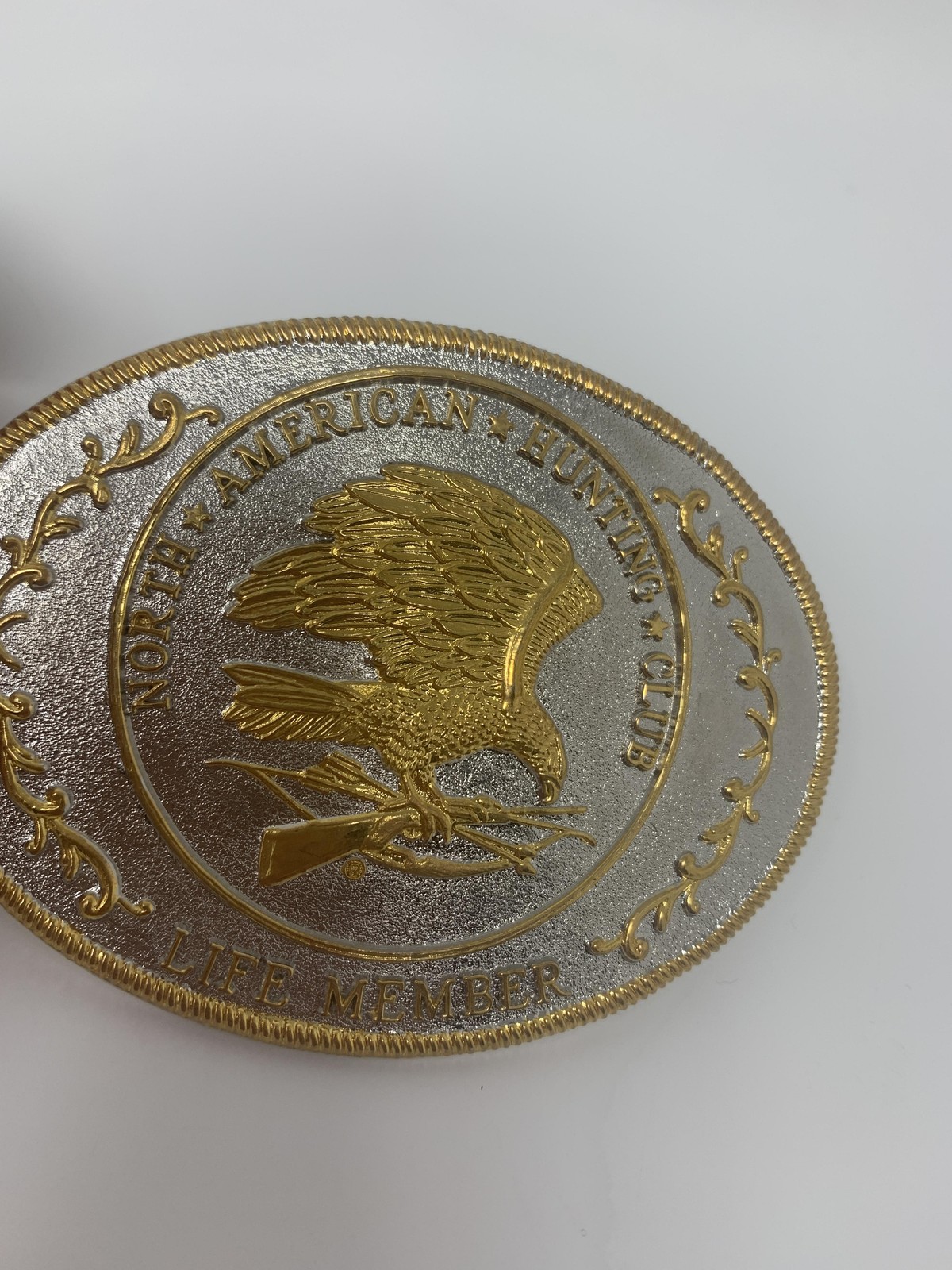North American Hunting Club Life Member Belt Buckle Silver Gold Eagle Western