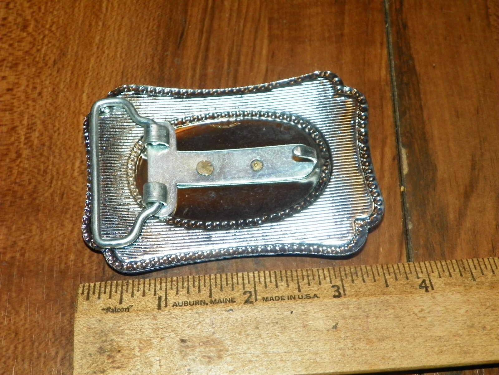 Vintage Chrome Belt Buckle Brass Six Shooter & Cowboy Hat