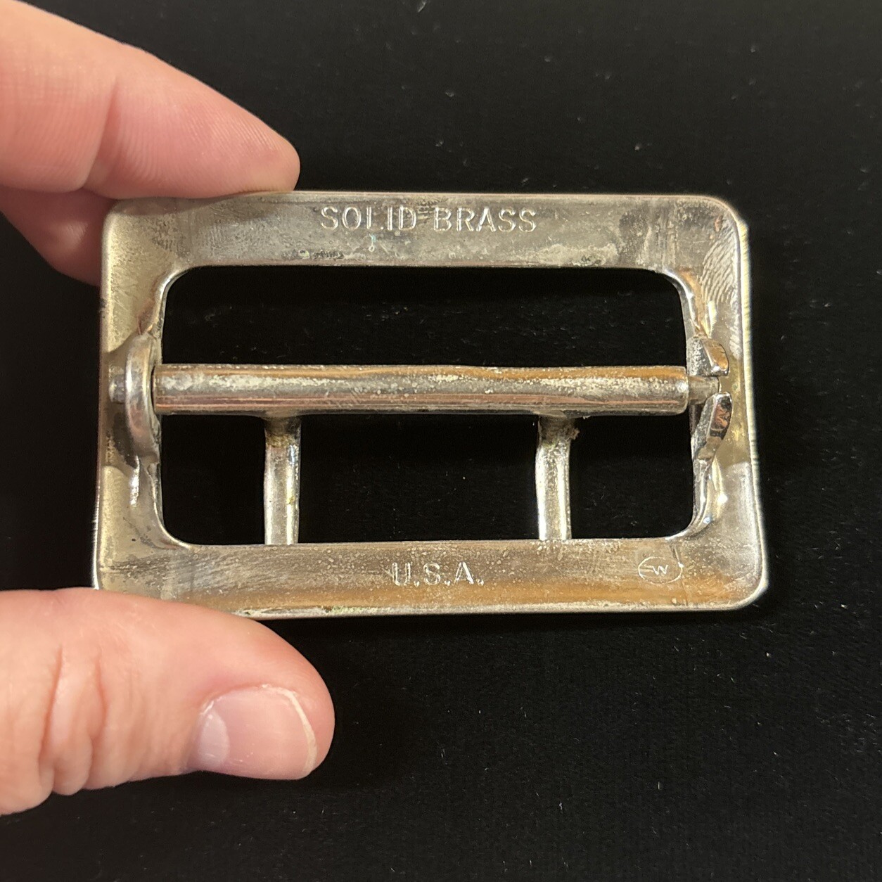 Vintage Solid Brass Chrome Plated 2.25” Double Prong Duty Belt Buckle USA #3