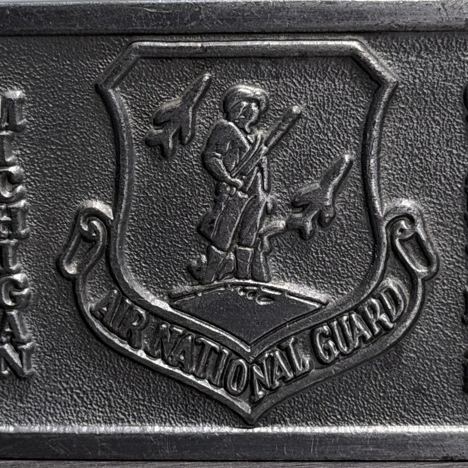 Vtg Michigan Air National Guard Belt Buckle Hit Line USA Military Silver Tone