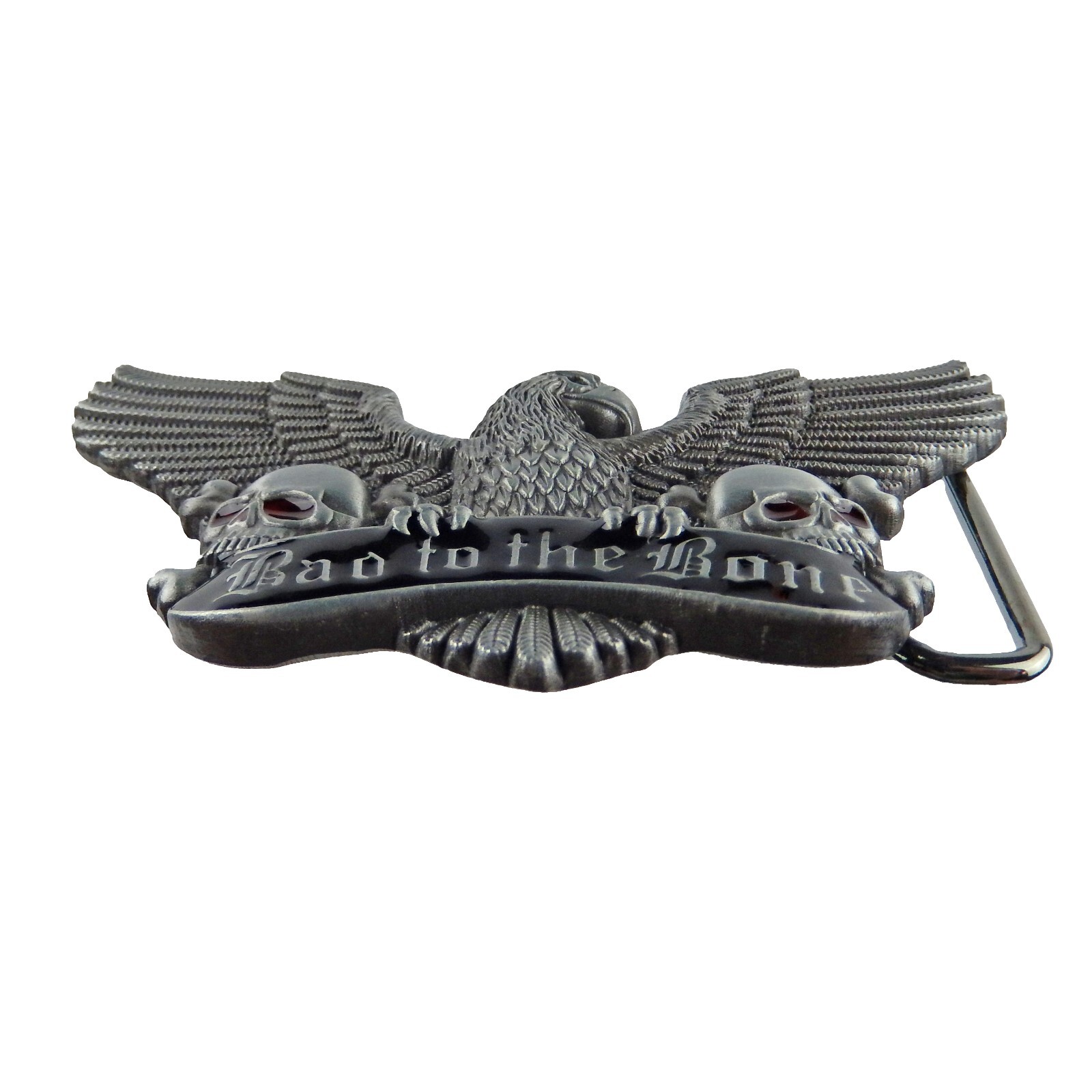 Eagle Skull Belt Buckle Biker Freedom Bad to the Bone Silver Fits 1.5&Prime; Belt