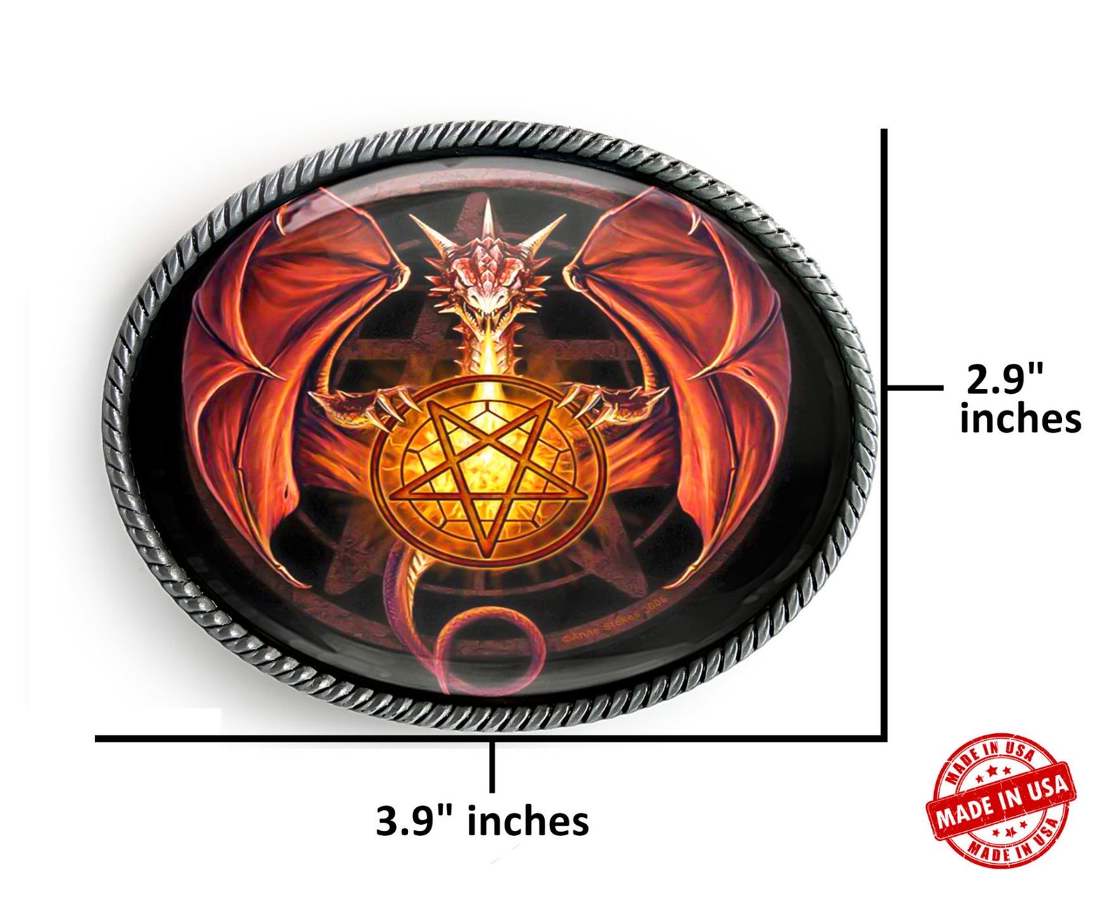 Dragon Pentagram Belt Buckle – Gothic Pentacle Handmade Silver Oval Buckle – 101