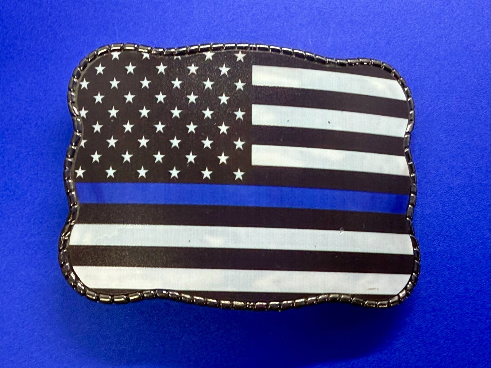 USA Flag Stars Striped with Blue Line Belt Buckle Card Holder Wallet / Stash box
