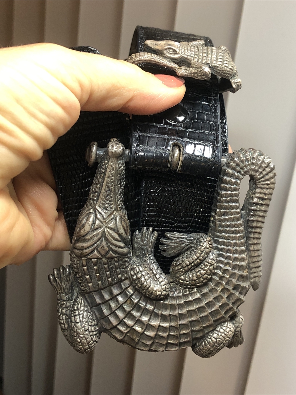 Vintage J.DEEGAN Sterling Silver 925 ALLIGATOR Crocodile belt BUCKLE 6.2oz, 175g