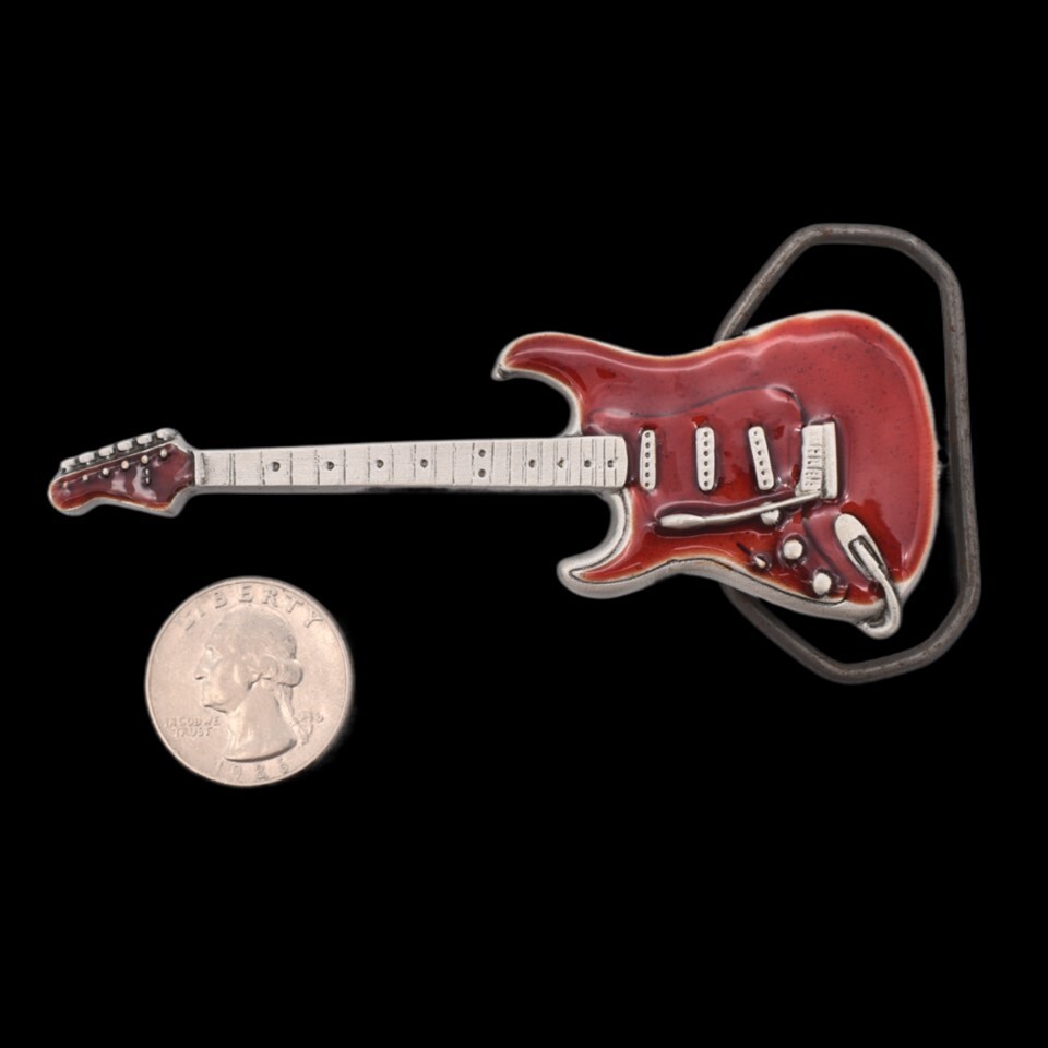 Electric Guitar Bass Amp Musician Rock Band Red Belt Buckle