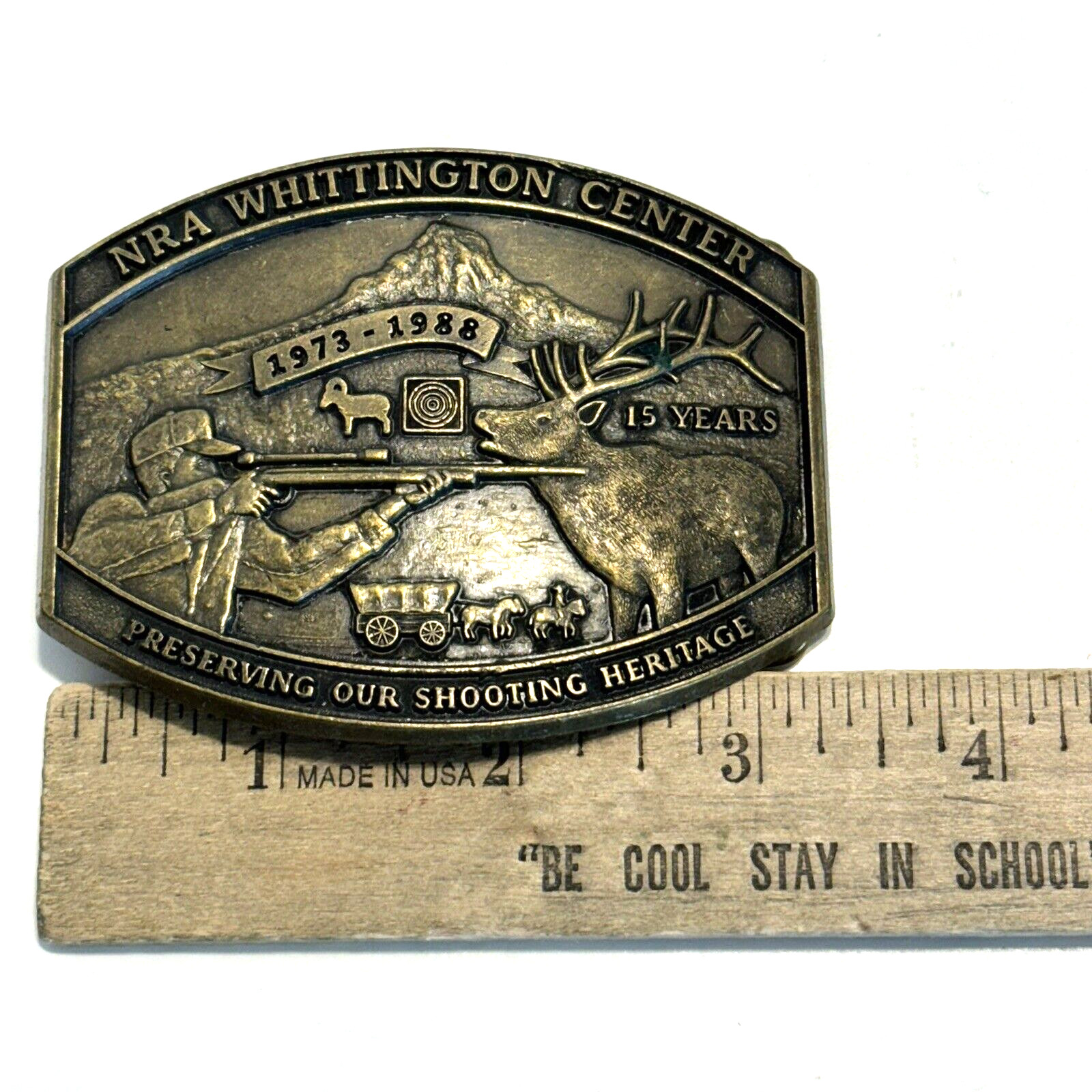 Vintage Brass Belt Buckle NRA Whittington Center 1973-1988 Made in USA