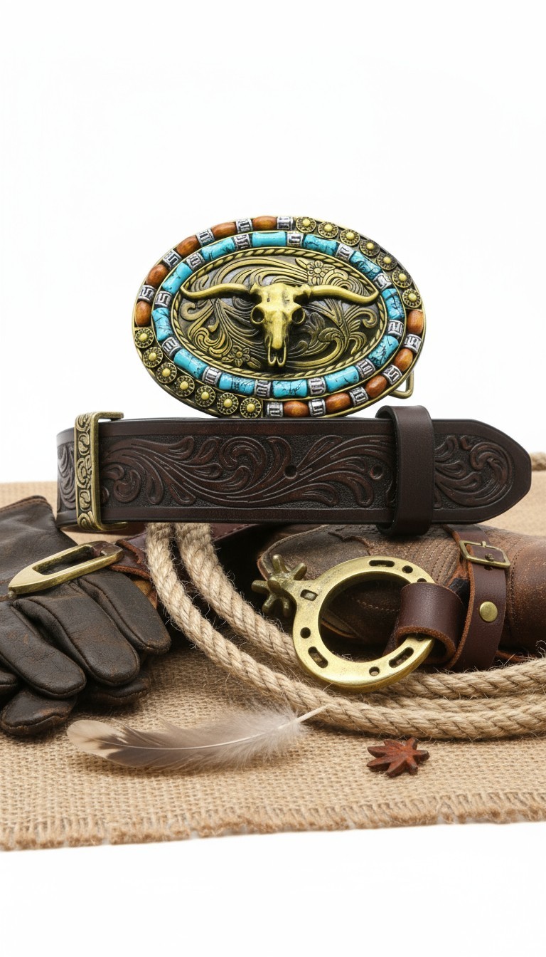 New Men Women Rusty Gold Metal Buckle Western Fashion Bull Long Horns Cow Texas