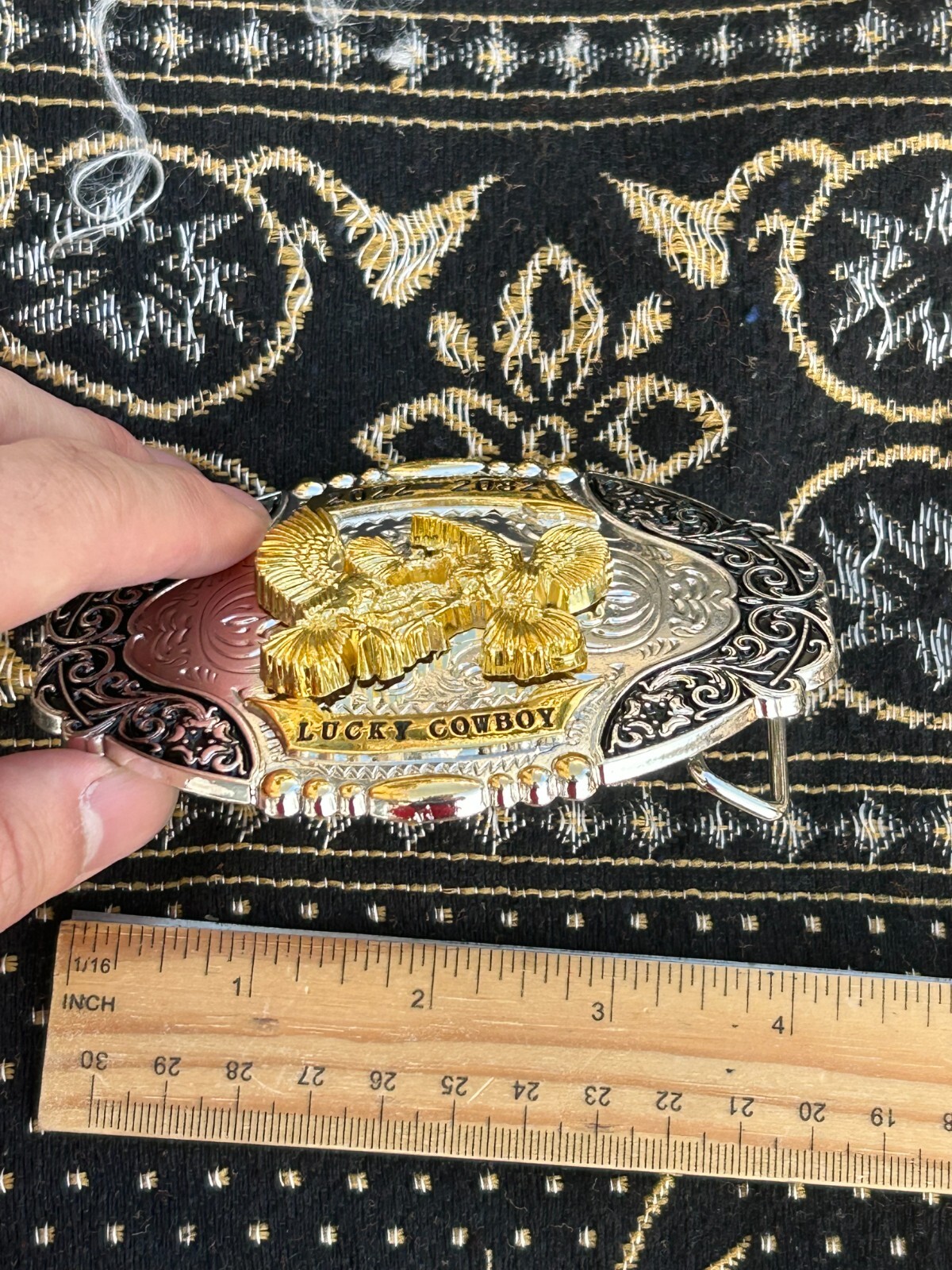Western Buckle Gold Black Silver Roosters Cowboy 2 »Buckle Hebilla Vaquero Gallo