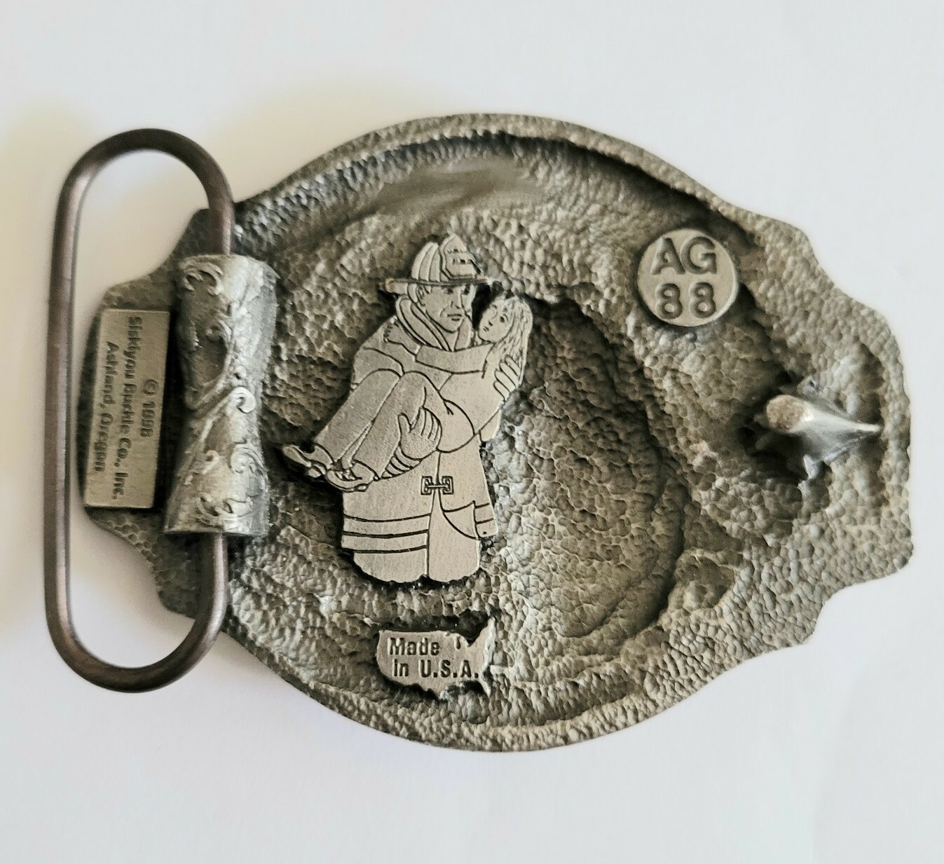 Firefighter Belt Buckle American Heros Oregon Made USA Vintage 1988