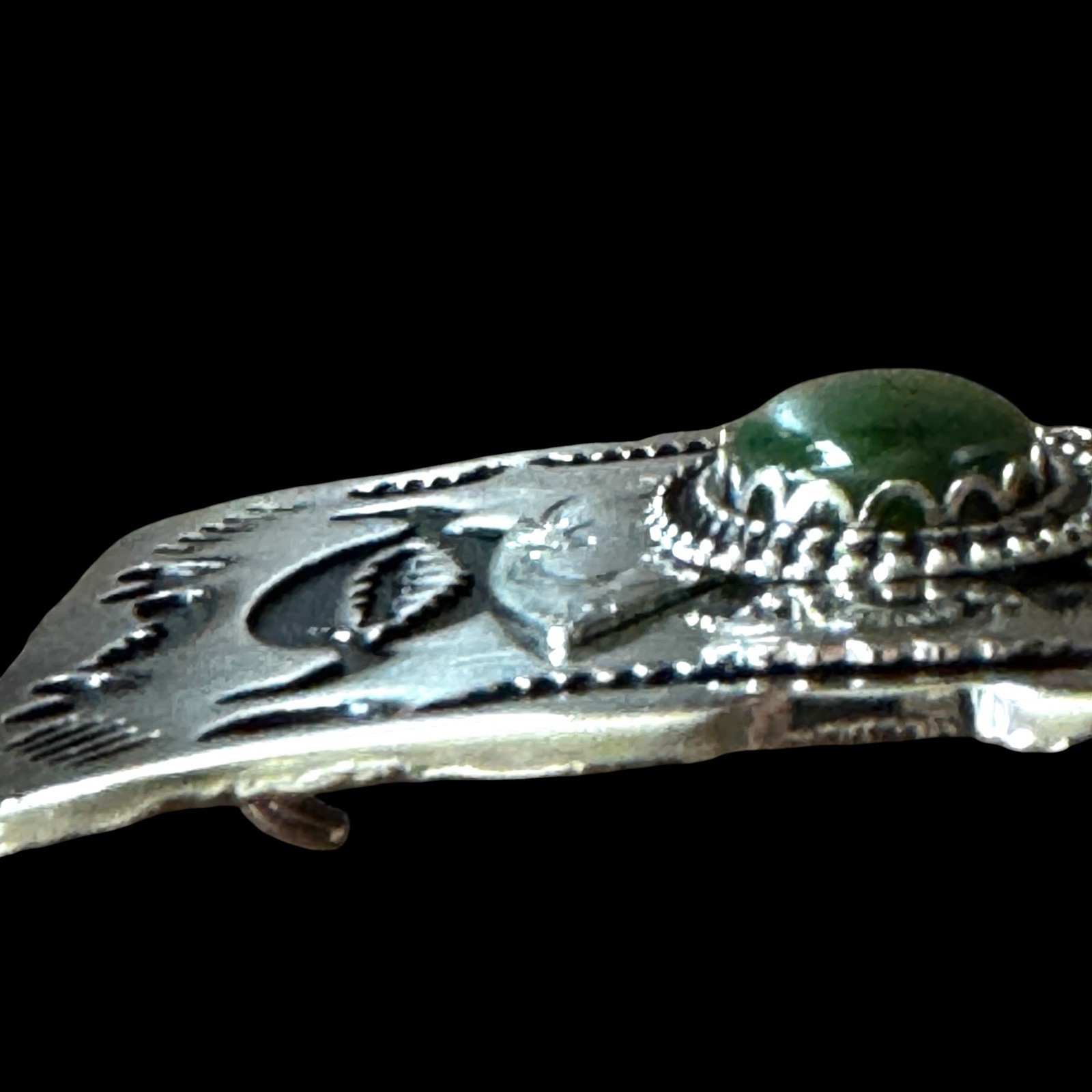 Vtg Southwestern Belt Buckle Green Stone Silver Thunderbird Zuni Navajo Bird