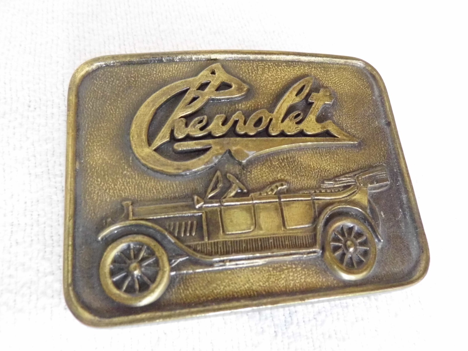 Vintage R.J Roberts Co Chevrolet Rectangle Brass Belt Buckle Never Worn